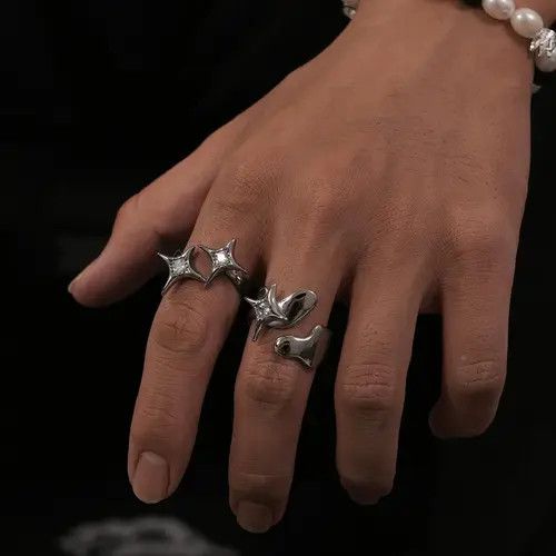 Jewelry Silver Gothic Spike Rings, Adjustable Metal Rings Size ONE SIZE - 4 Thumbnail