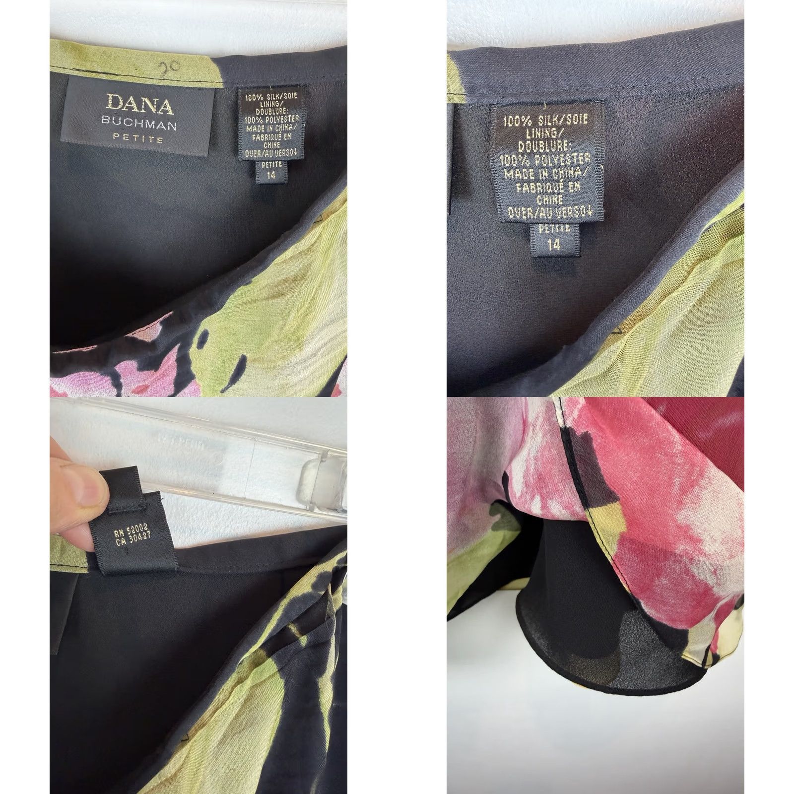 Vintage Dana Buchman Maxi Skirt Womens 14 Black Silk Floral Lined Long Skirt Petite Casual Workwear 90s Bohemian City Flower Gang Mens? Size 36" / US 14 / IT 50 - 8 Thumbnail