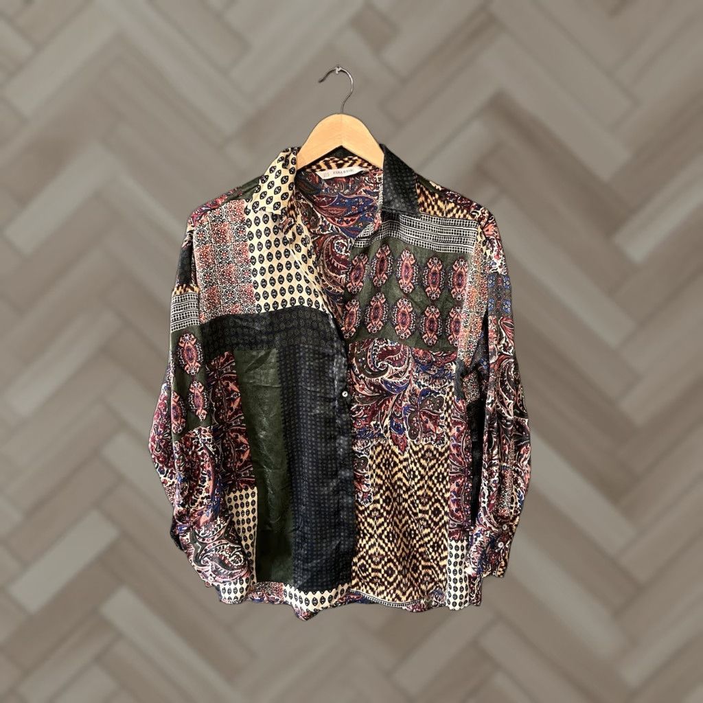 Zara Zare Womens Multicolor Paisley Print Patchwork Long Sleeve Button-Up sz Small Size S / US 4 / IT 40 - 1 Thumbnail