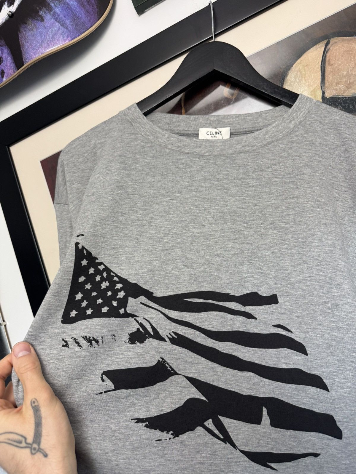 Celine Celine Designer Oversize Fit Gray Tee Flag Print Luxury Rare Size US S / EU 44-46 / 1 - 2 Thumbnail
