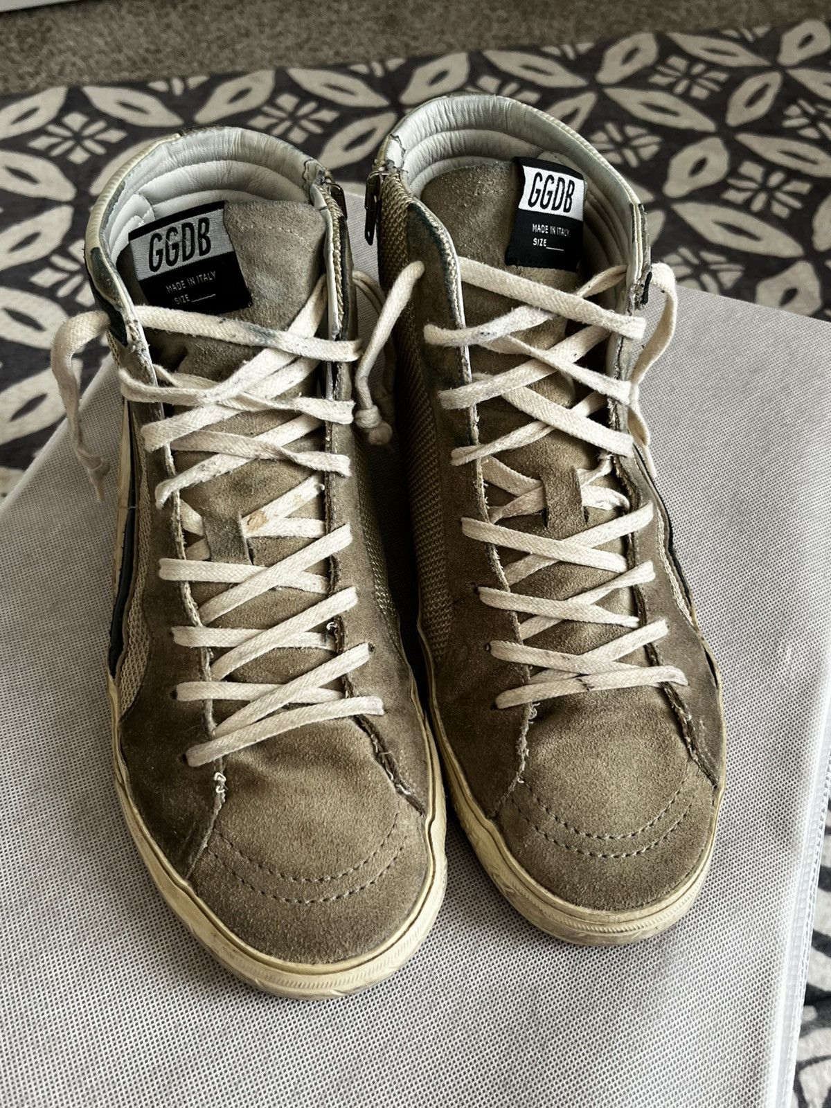 Golden Goose Slide in beige mesh and nylon with blue leather star/flash Size US 10.5 / EU 43-44 - 3 Thumbnail