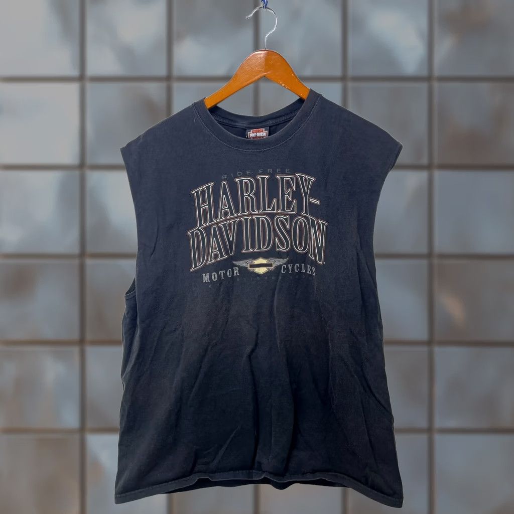 Harley Davidson VINTAGE Harley-Davidson Sleeveless Shirt XL Black Cotton 90s USA Mens T-Shirt Size US XL / EU 56 / 4 - 1 Thumbnail