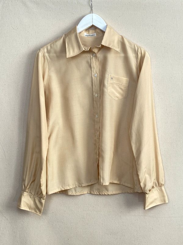 image of 100% Silk Shirt Ecru Luxury Unique 80's 90's Vintage Classy, Women's (Size Small)