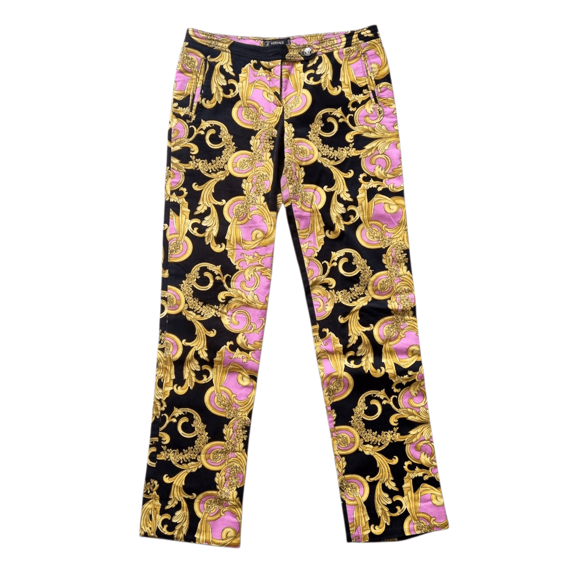 Versace Versace Chaos Culture Gold Baroque Print Pants S/S 2005 Size 28" / US 6 / IT 42 - 1 Thumbnail