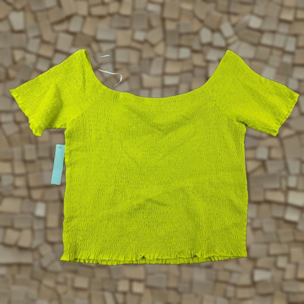 Vintage ABOUND T-shirt Women's L Neon Green Smocked Off Shoulder Crop top NWT Size L / US 10 / IT 46 - 1 Thumbnail