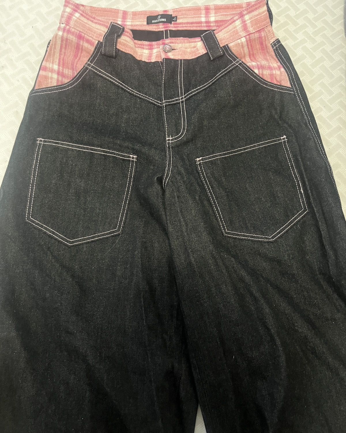 Other Has2sons Orignal Beef Spicing Pink Grid Bent Knife Jeans Size US 32 / EU 48 - 1 Thumbnail