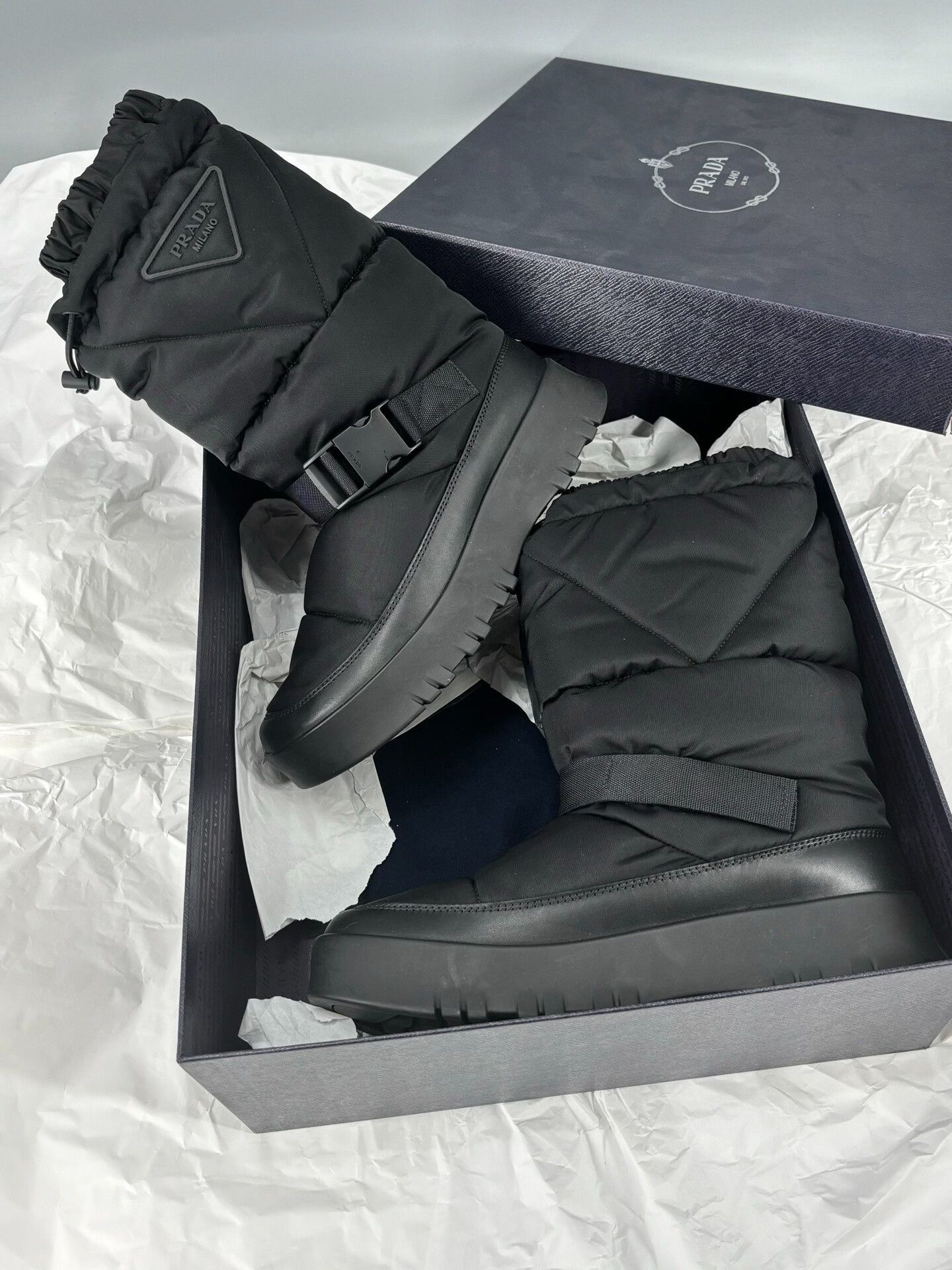 prada men's snow boots with nylon material
