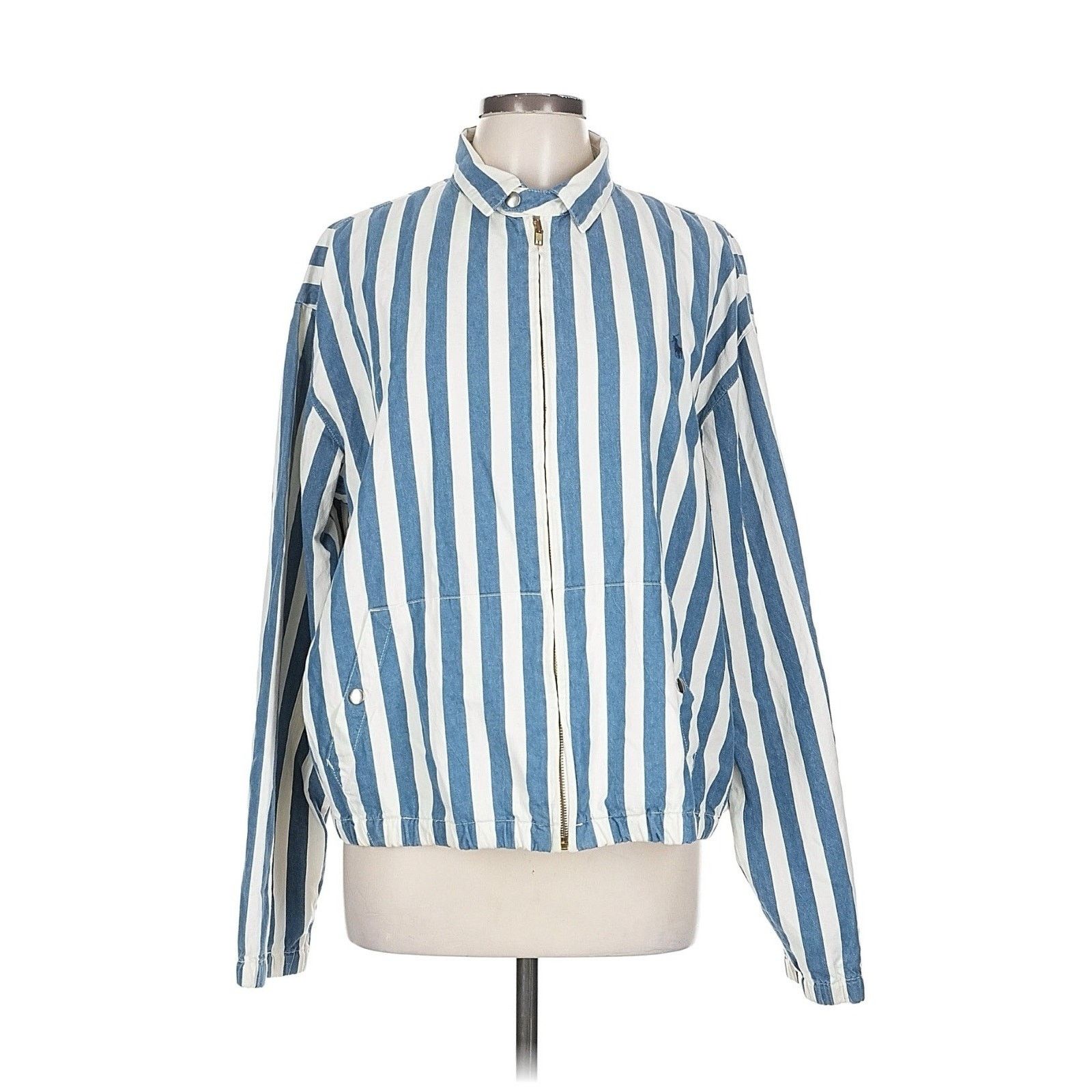 Polo Ralph Lauren Blue Striped Cotton Bomber Jacket 90s L