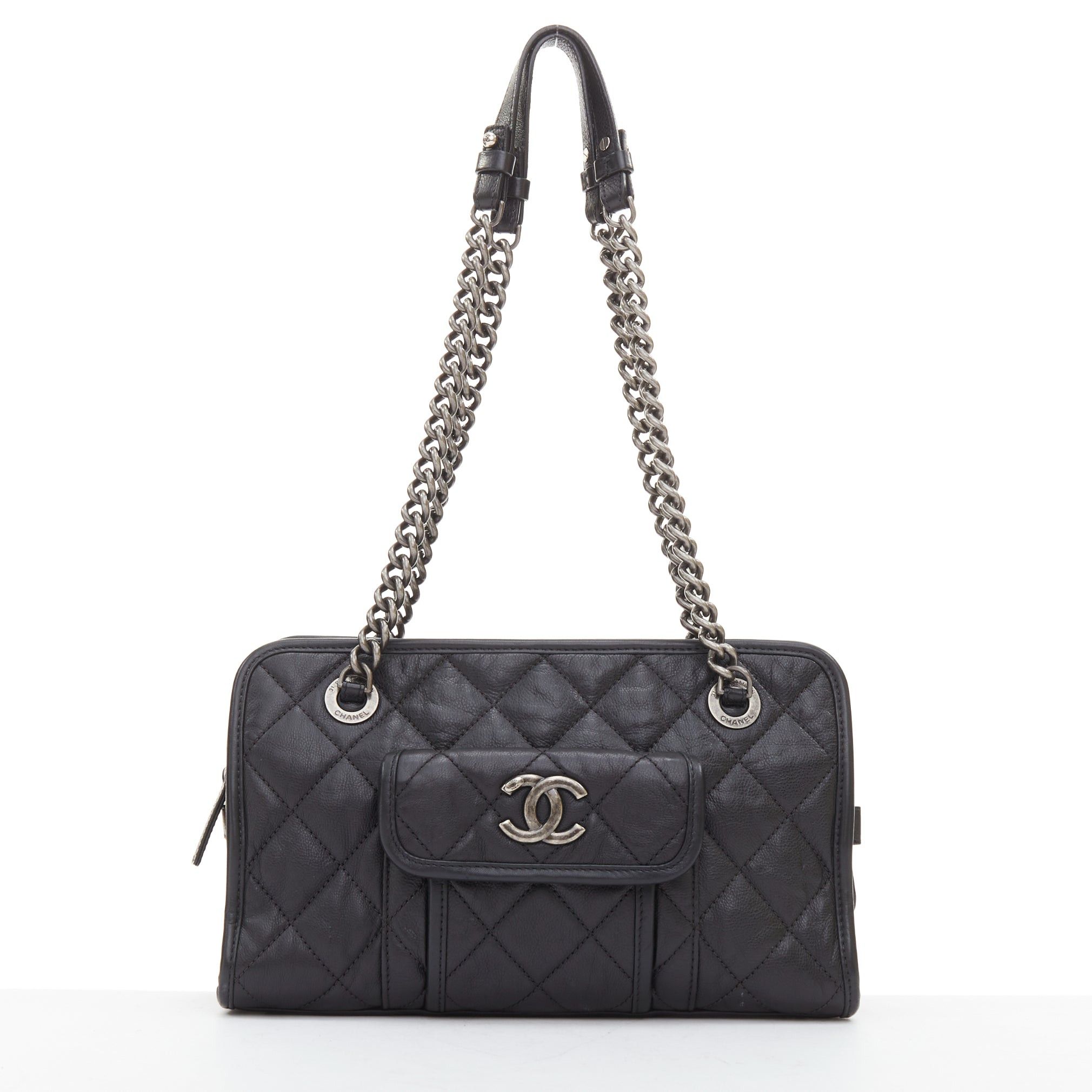 Chanel CHANEL Small Casual Riviera Zip black quilted leather ruthenium CC chain shoulder bag Size ONE SIZE - 1 Thumbnail