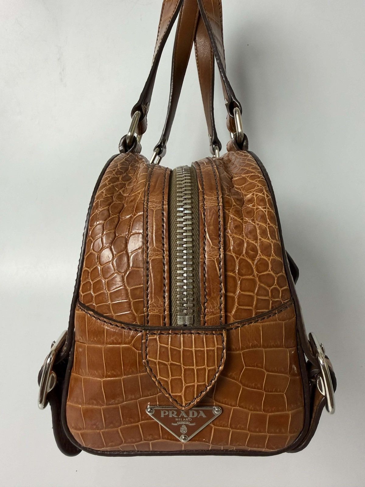 Prada Prada Brown Crocodile Bauletto Bag Size ONE SIZE - 3 Thumbnail