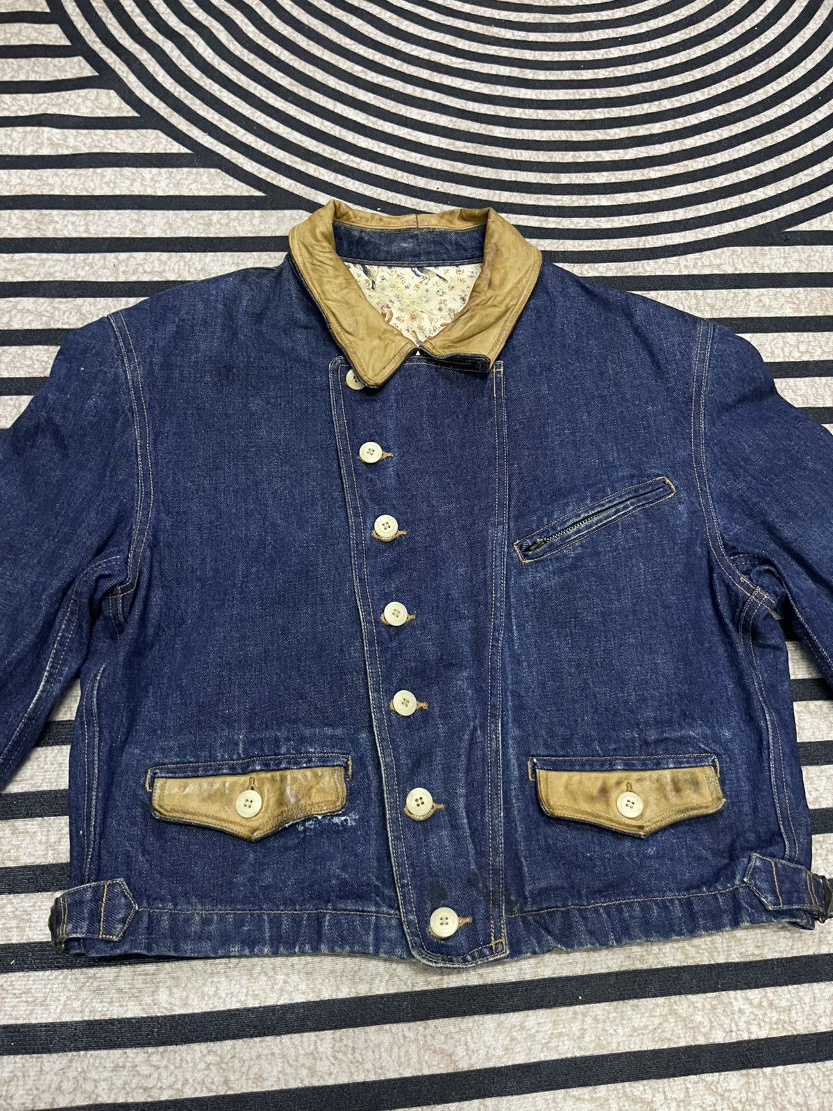 PPFM 90s PEYTON PLACE FOR MEN (PPFM) DENIM LEATHER BIKER JACKET Size US S / EU 44-46 / 1 - 4 Thumbnail