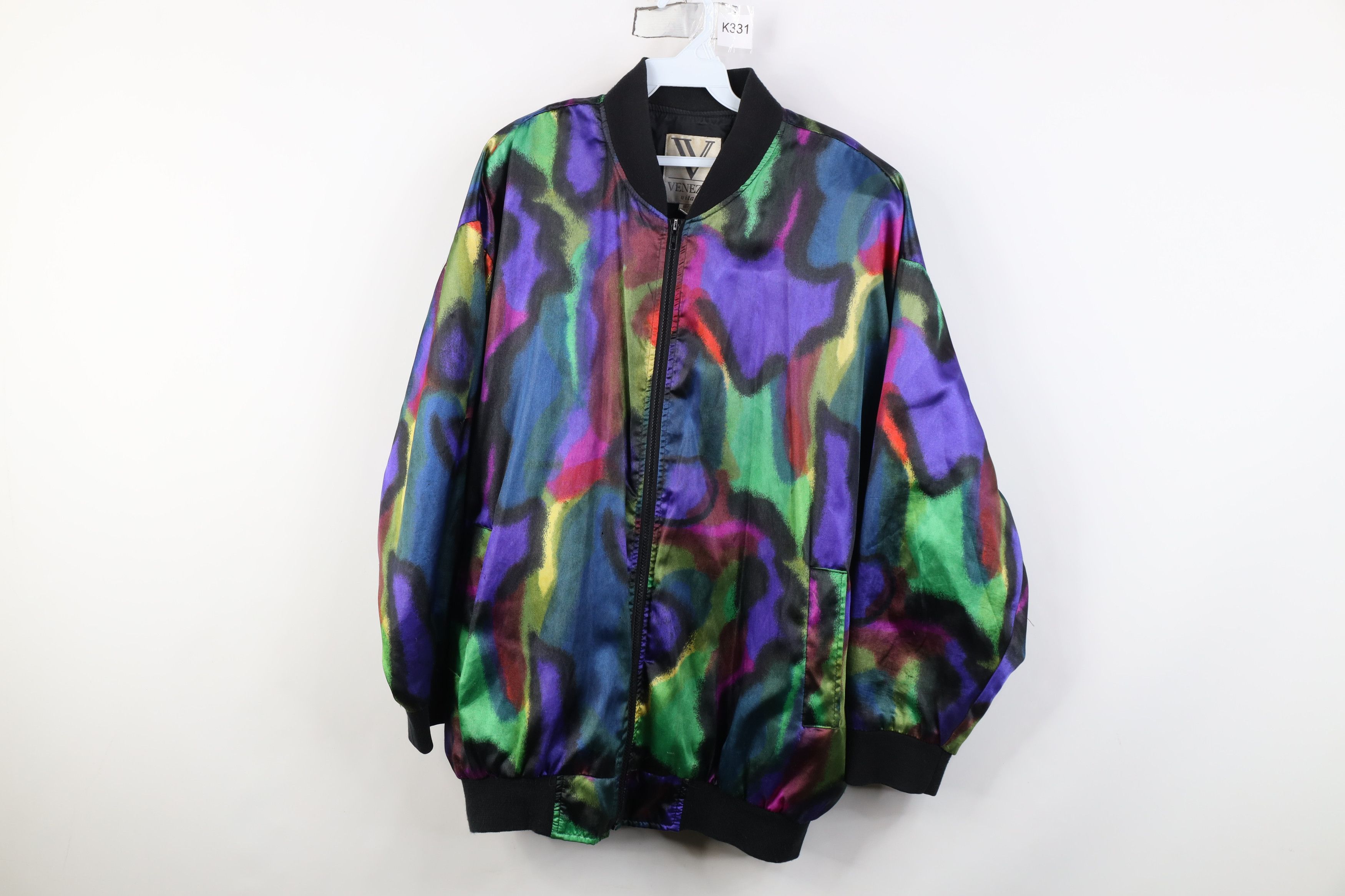 Vintage Vintage 90s Streetwear Silky Rainbow Full Zip Bomber Jacket Size XXL / US 16-18 / IT 52-54 - 1 Thumbnail