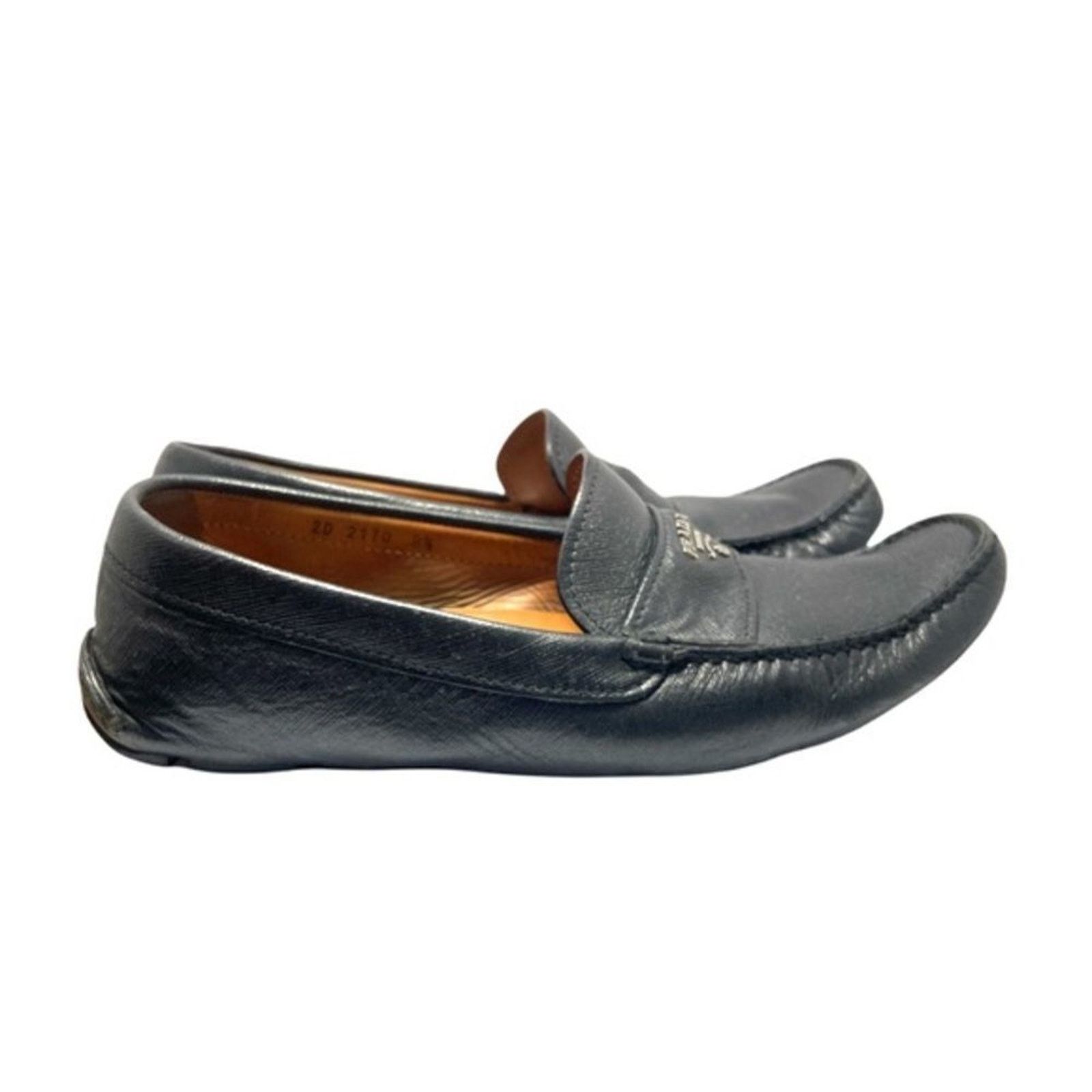 Prada PRADA Vintage Men’s Black Leather Logo Loafers Sz 8.5 Size US 8.5 / EU 41-42 - 4 Thumbnail