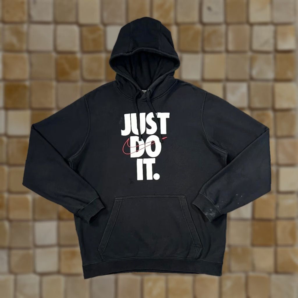 Nike NIKE "Just Do It" Big Swoosh Logo Spellout Graphic Pullover Hoodie Large Black Mens L Shirt) Size US L / EU 52-54 / 3 - 1 Thumbnail