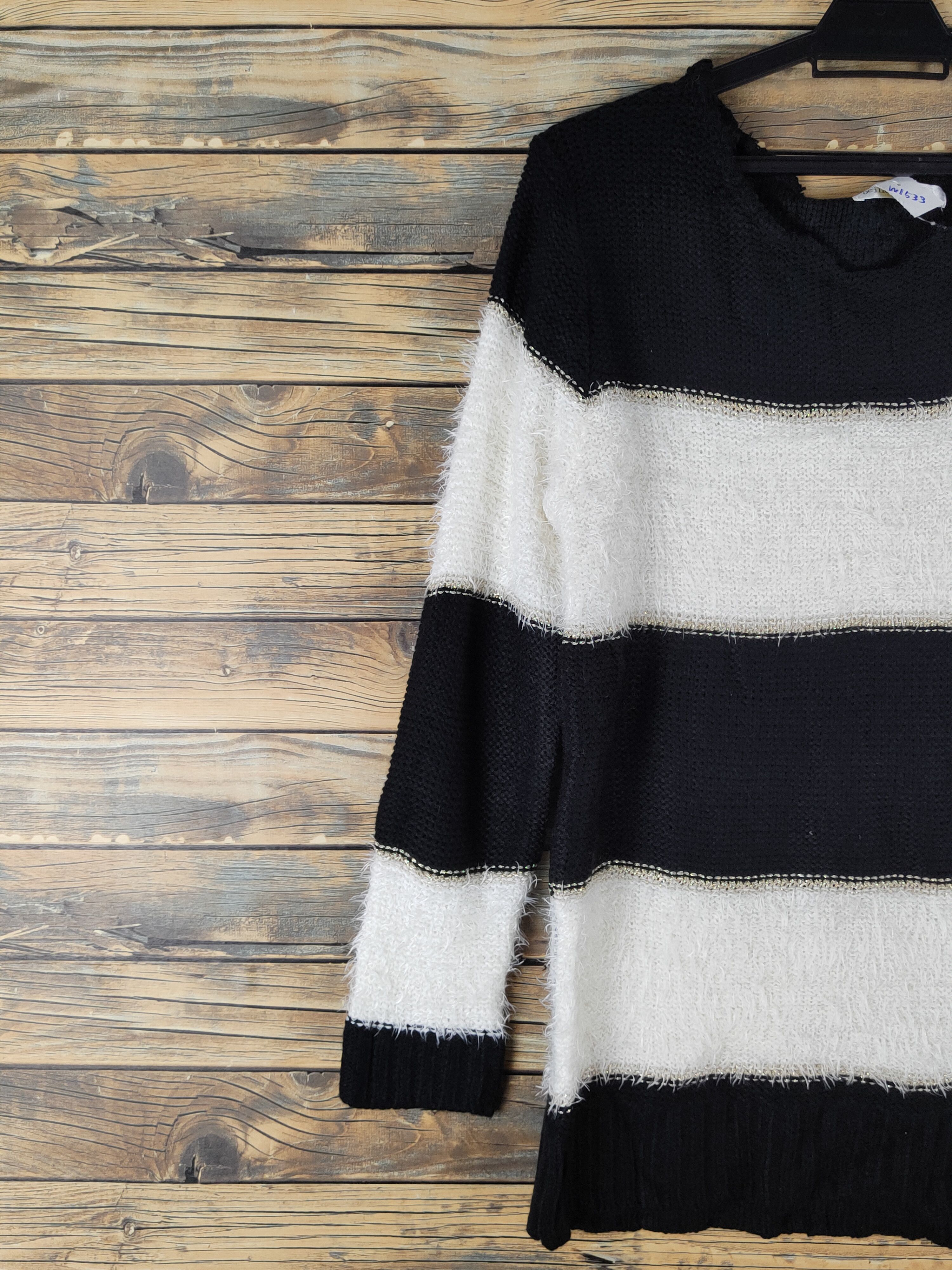 Japanese Brand × Vintage Oeillet Black White Stripe Fur Mohair Knitwear #W1533 Size M / US 6-8 / IT 42-44 - 4 Thumbnail