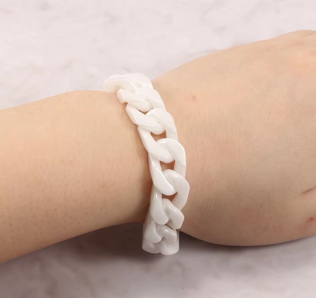 Vintage Hippie Ceramic Style Bangle Bracelet White 20.5cm Size ONE SIZE - 1 Thumbnail