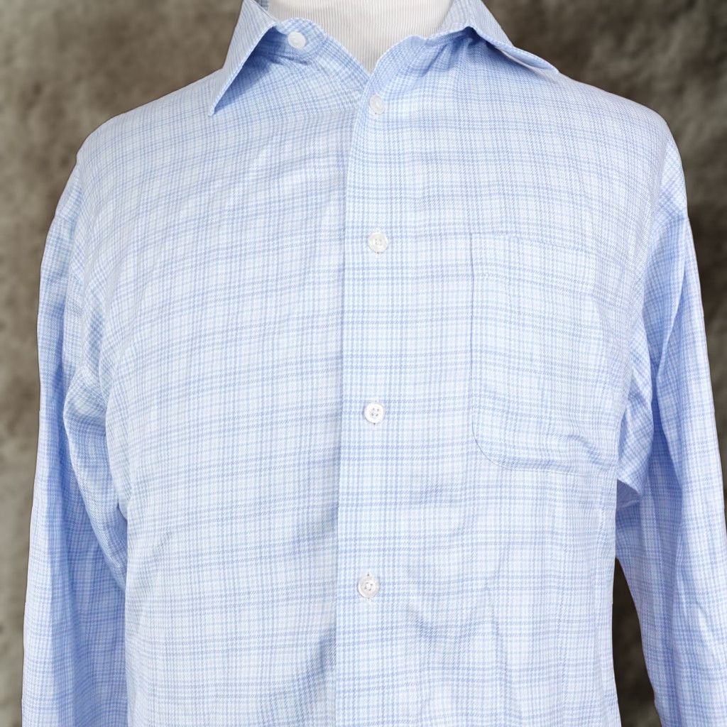 Jos. A. Bank VINTAGE Jos A. Bank Men's Dress Shirt 17-34 Large Blue Plaid Non-Iron Egyptian Cotton Business Size US XL / EU 56 / 4 - 1 Thumbnail