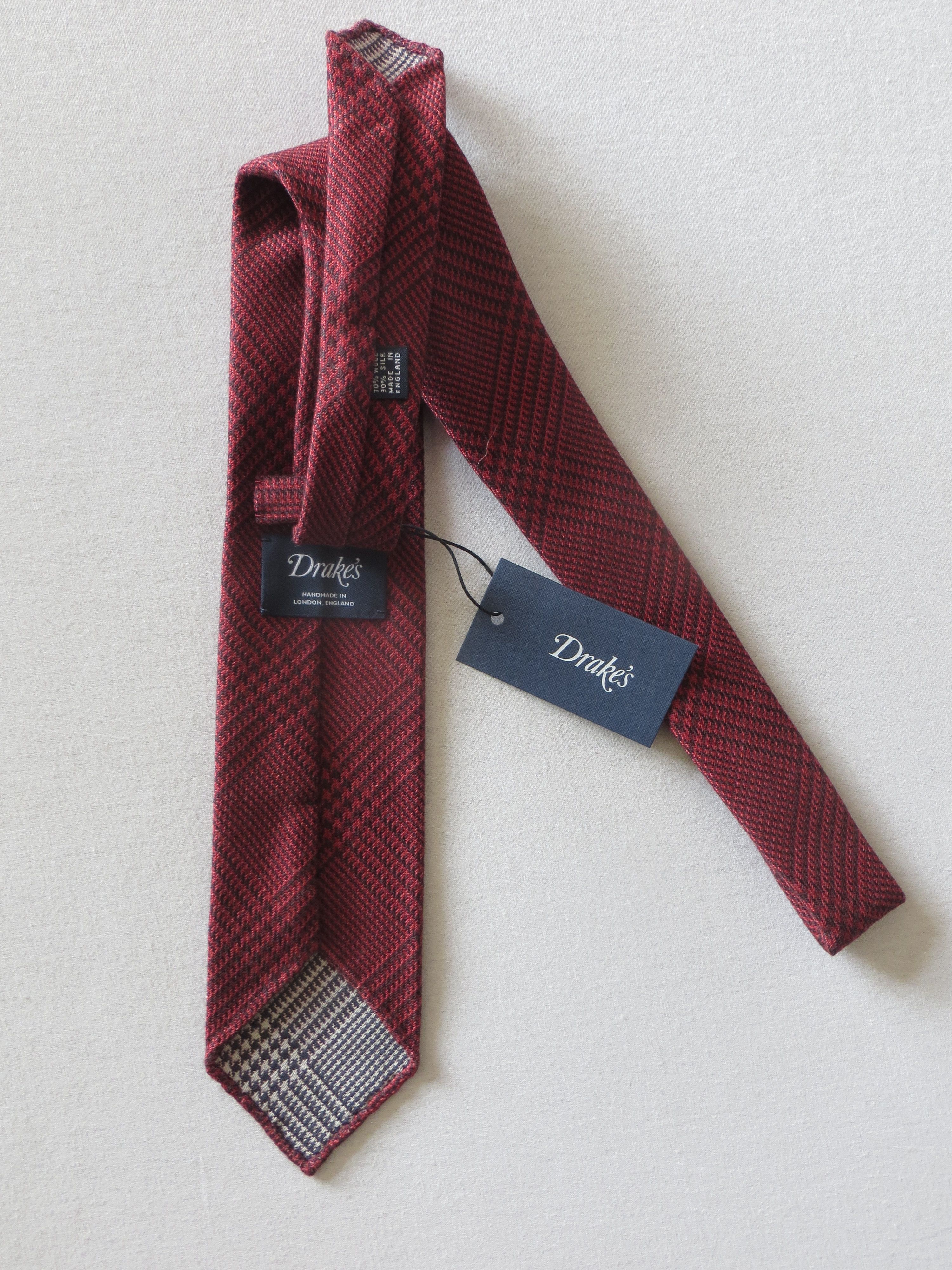 Drake's WOOL TARTAN RAW EDGE TIE Size ONE SIZE - 1 Thumbnail