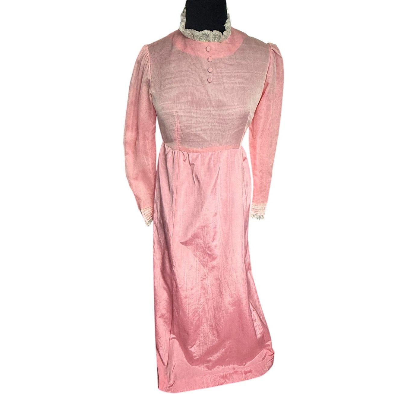 Vintage Vintage 60’s Pink Prairie White Lace Maxi Dress Small Size S / US 4 / IT 40 - 1 Thumbnail