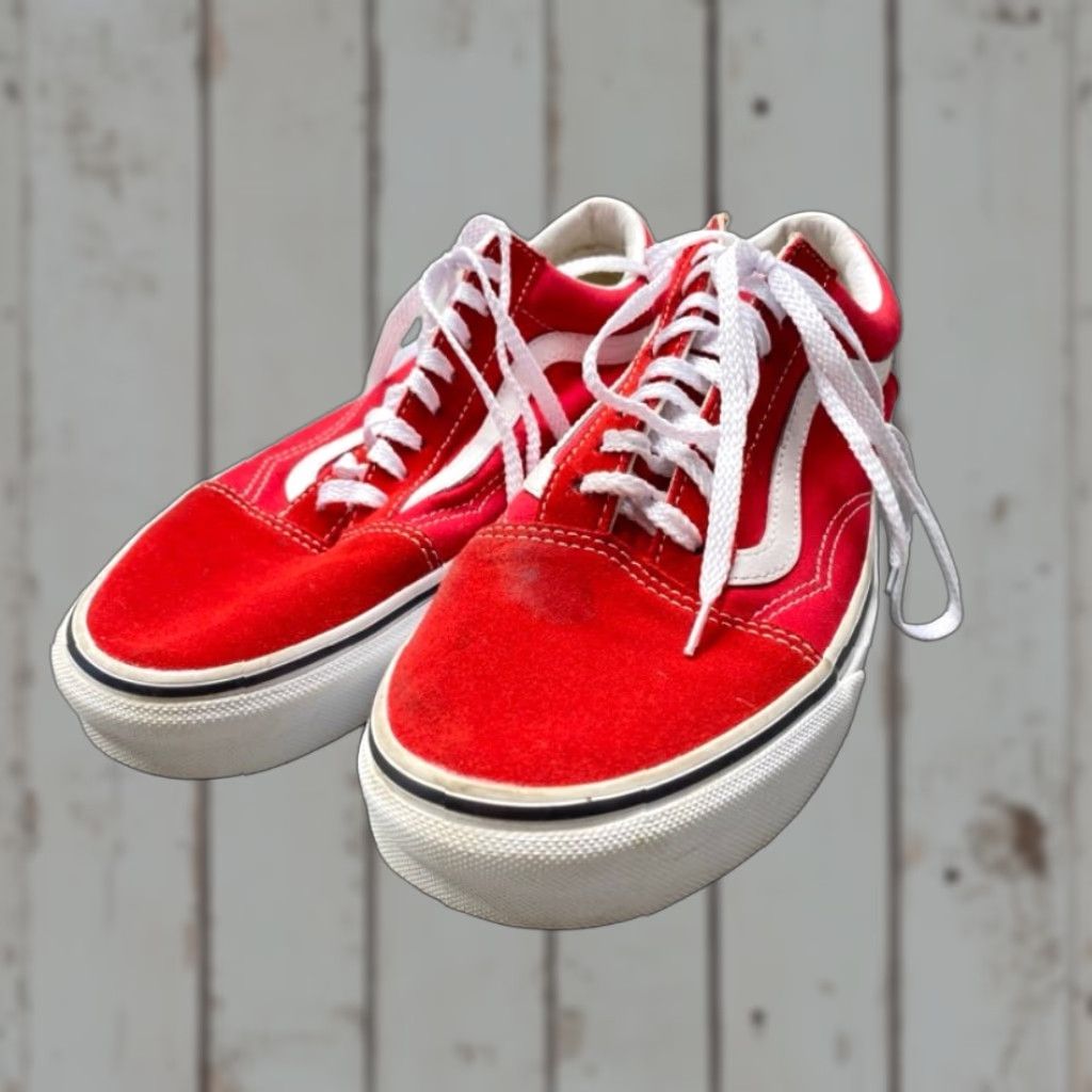 Vans Vans Old Skool Unisex Mens 8.5 Womens 10 Canvas & Suede Sneakers Red White 1436 - Vans Old Skool - Sneaker - Unisex - Men Women - Red White - 8.5 10 Size US 9 / IT 39 - 1 Thumbnail