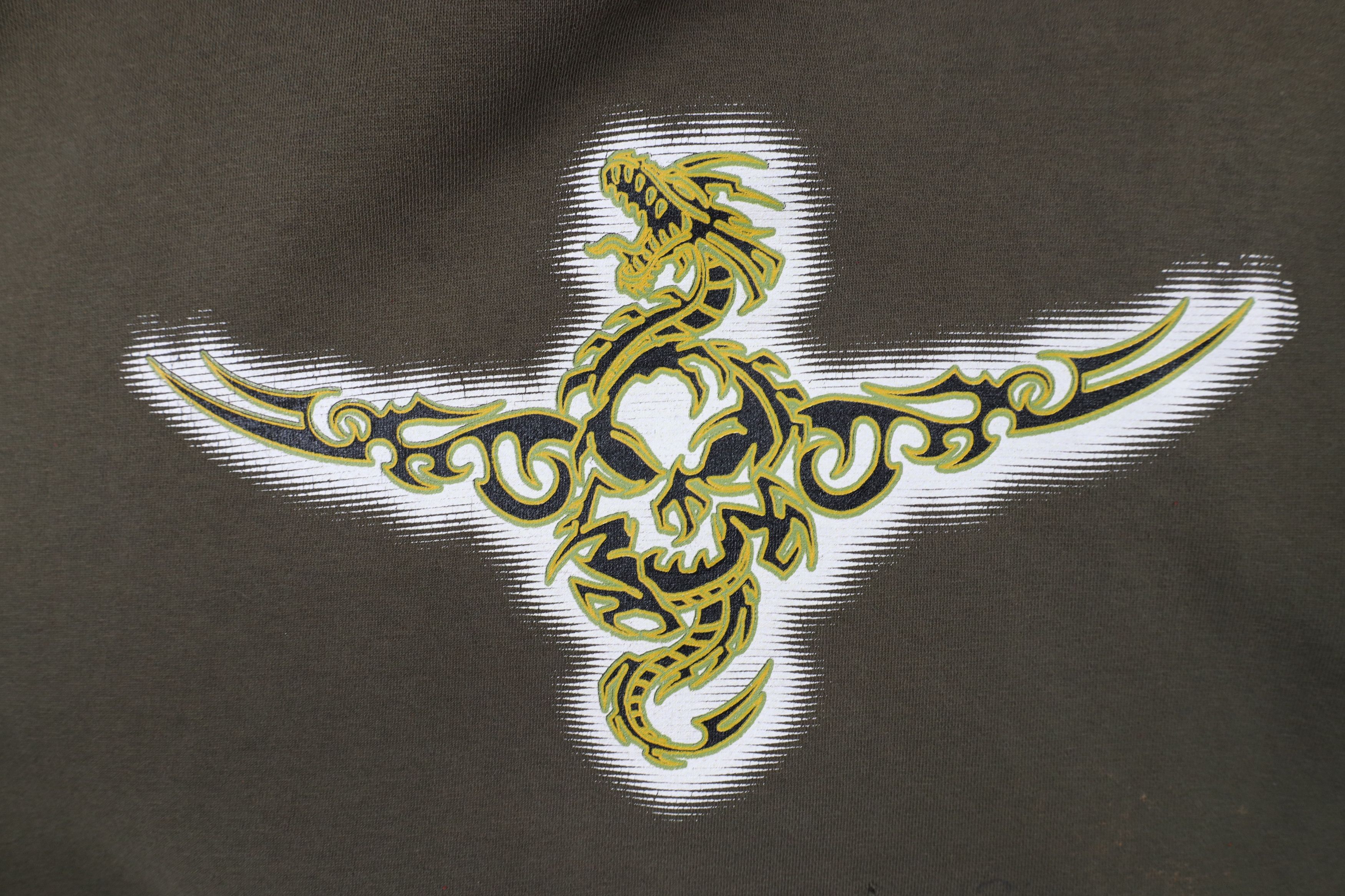 Vintage Vintage Y2K 2001 Streetwear Dragon Skull Tribal Hoodie Green Size US XL / EU 56 / 4 - 5 Thumbnail