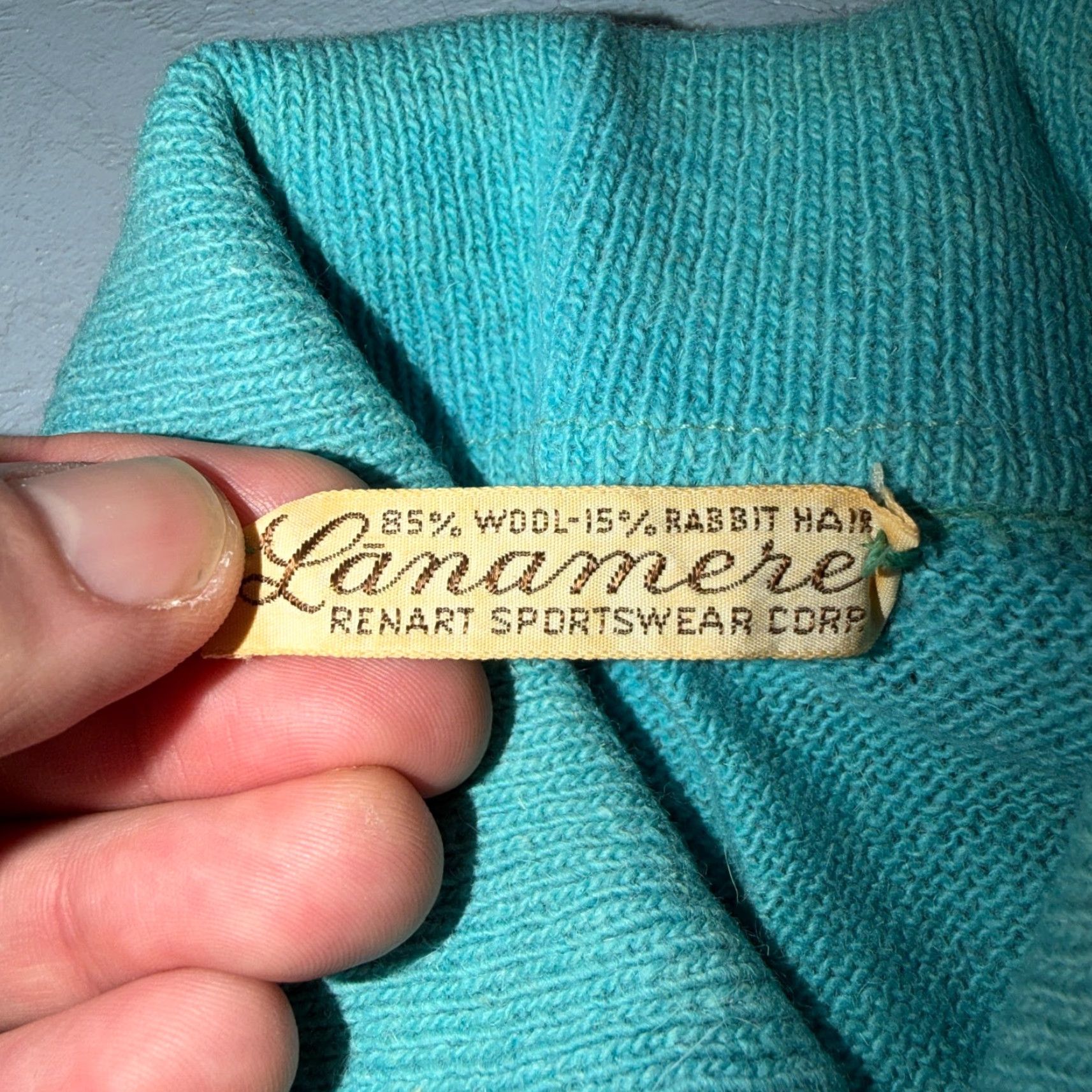 Vintage VTG 1940s Wool Cardigan Sweater Rockabilly Womens Knit Blue Button Rabbit Size M / US 6-8 / IT 42-44 - 7 Thumbnail