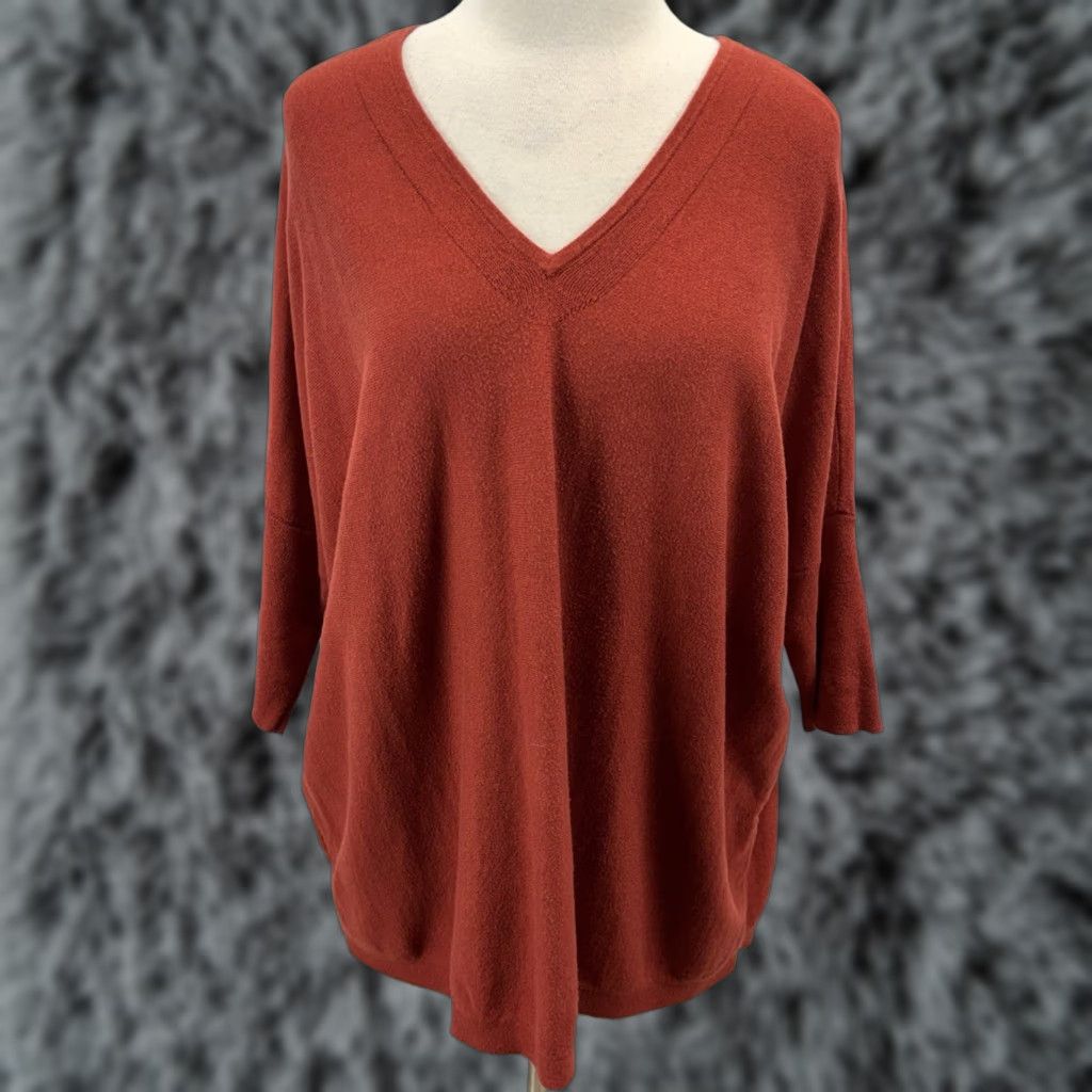 J. Jill J. Jill Sweater Woman’s PM Petite Orange Oversized V-Neck 3/4 Sleeve Pullover Boho Knit Cotton Blend Drop Shoulder Size M / US 6-8 / IT 42-44 - 1 Thumbnail