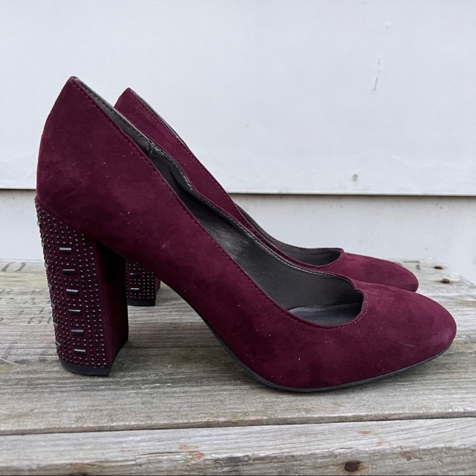 Sam Edelman Libby Edelman Le Shelby Wine Maroon Studded Block Heels 8 Size US 8 / IT 38 - 1 Thumbnail