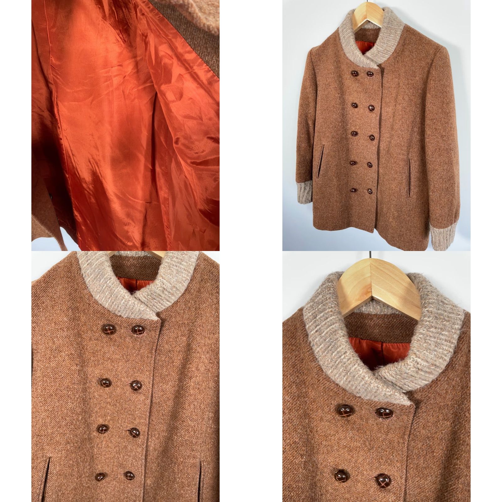 Doublet Vintage Wool Double Breasted Jacket Women M Brown Acetate Lining Mod Retro Bomber Jacket Size M / US 6-8 / IT 42-44 - 9 Thumbnail