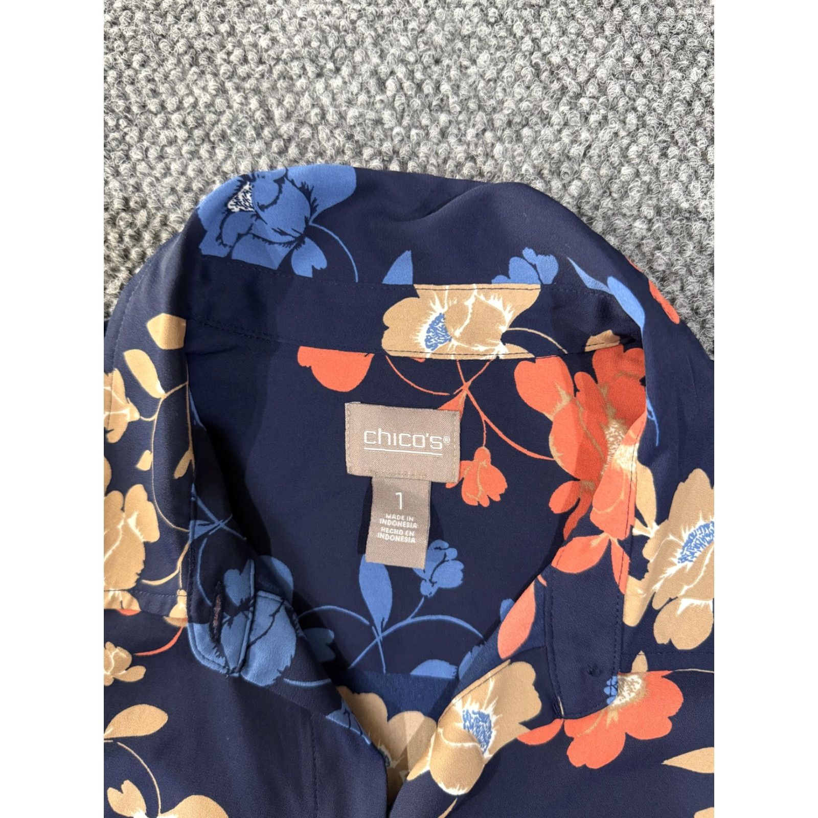 Vintage Chicos Shirt Womens 1 Navy Floral Button Front 3/4 Sleeve Tunic Blouse Top Size XS / US 0-2 / IT 36-38 - 3 Thumbnail