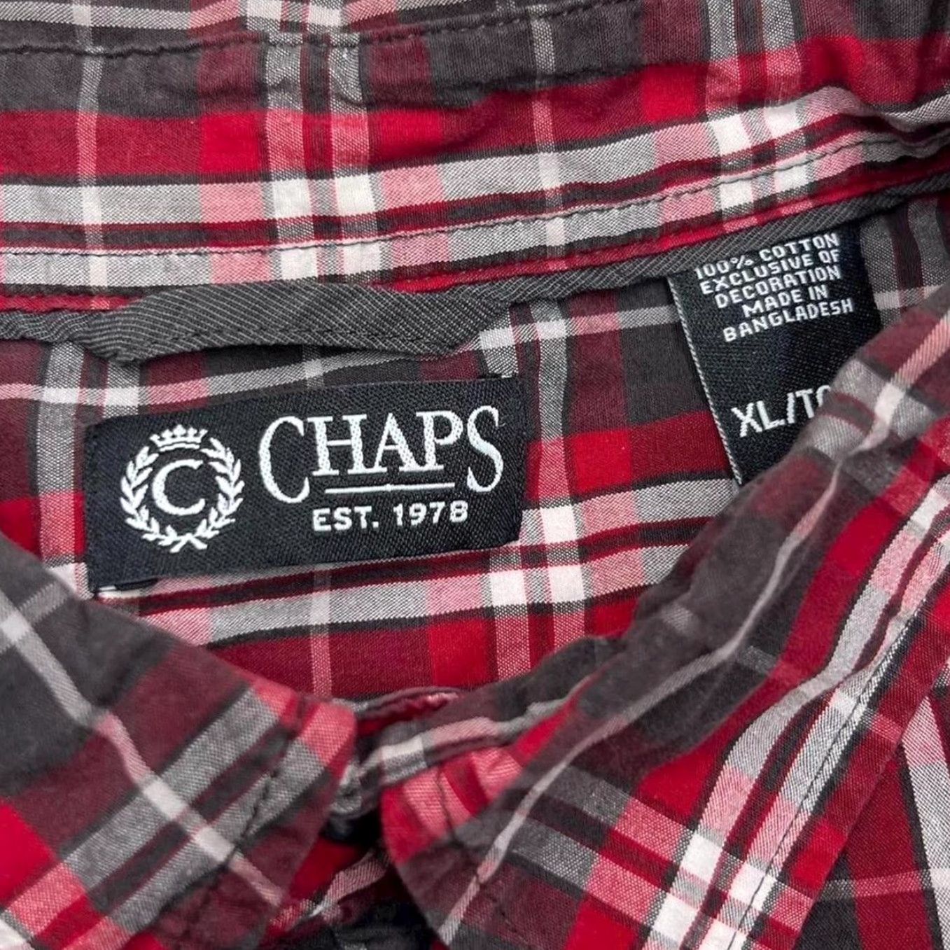 Chaps Chaps Button-Up XL Red/Black/White Plaid Check Cotton Shirt Long Sleeve Casual Mens Shirt Size US XL / EU 56 / 4 - 3 Thumbnail