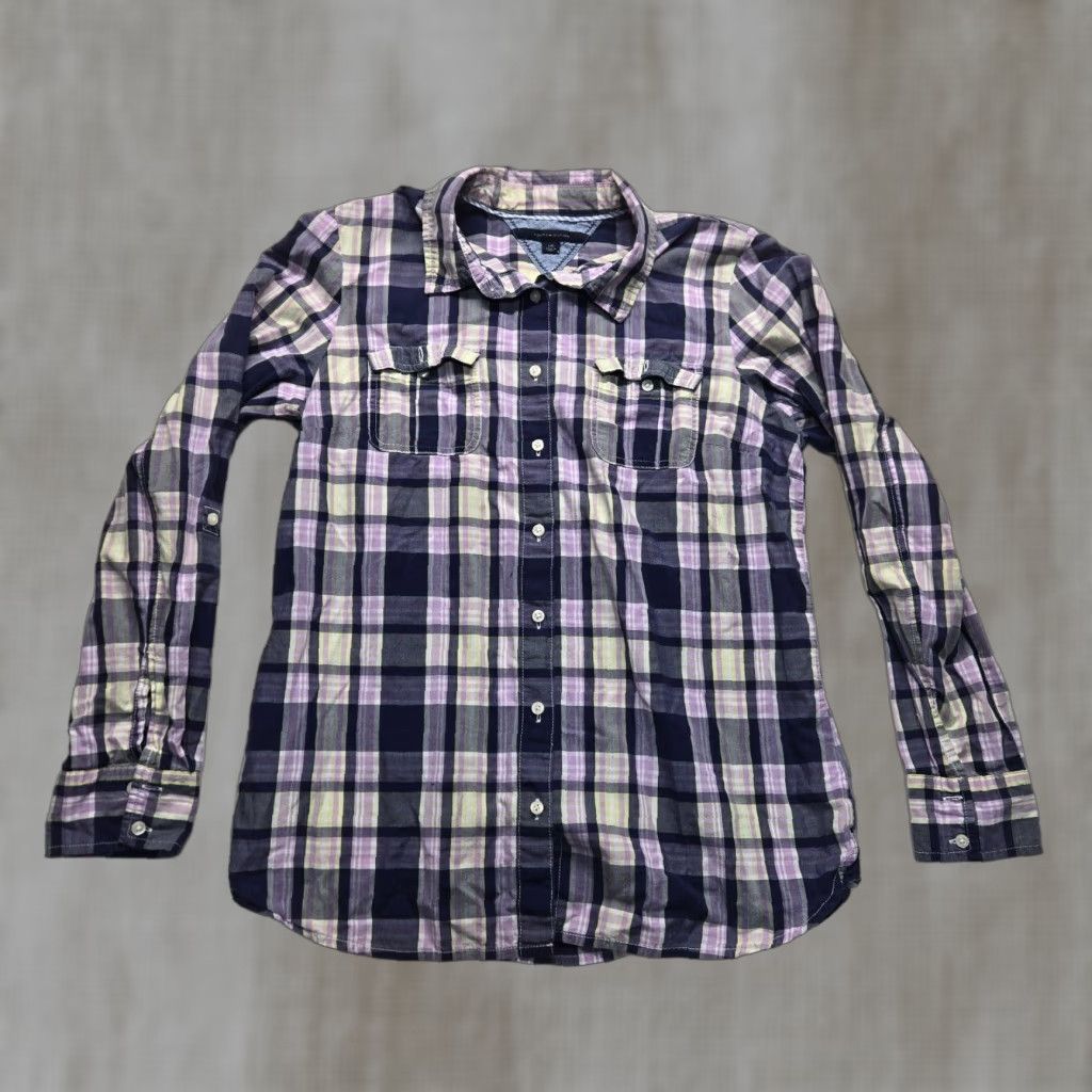 Tommy Hilfiger VINTAGE Tommy Hilfiger Women's Shirt Long Sleeve Plaid Button-Up Classic Fit Purple L Size L / US 10 / IT 46 - 1 Thumbnail