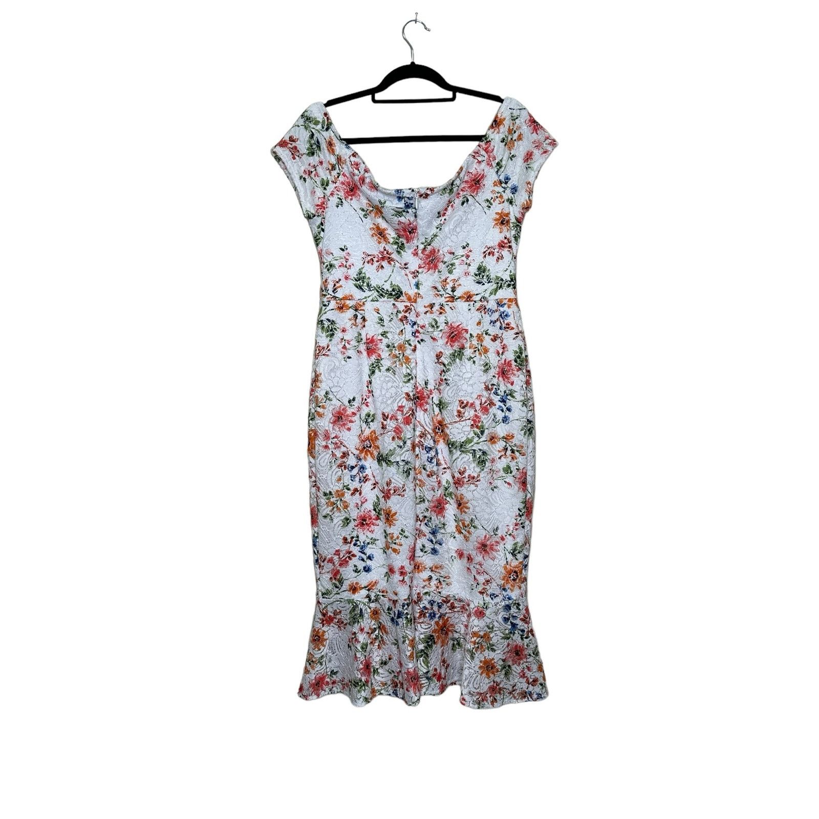Guess Guess White Red Floral Off-The-Shoulder Midi Dress size 14 Size XL / US 12-14 / IT 48-50 - 11 Thumbnail