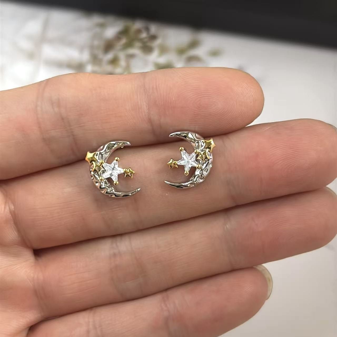Other Stat and Moon Stud Earrings for Men Women Hip Hop Unisex Size ONE SIZE - 1 Thumbnail