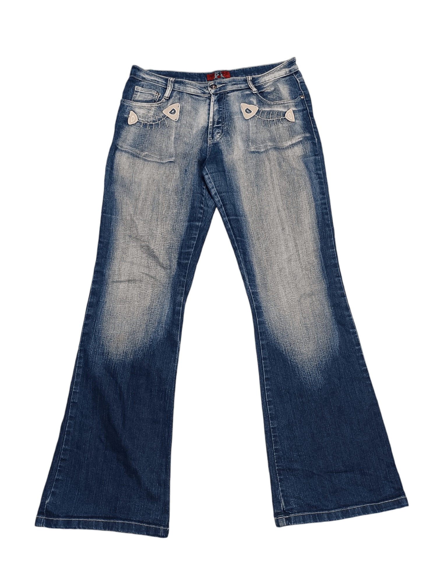 Japanese Brand FANTASTIC FLARED JEANS DENIM FISHES EMBROIDERED JEAN DESIGN Size US 33 - 1 Thumbnail