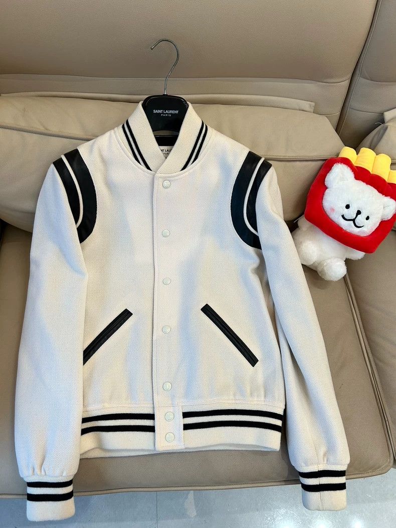 Saint Laurent Paris Saint Laurent White Wool Baseball Jacket Size US L / EU 52-54 / 3 - 1 Thumbnail