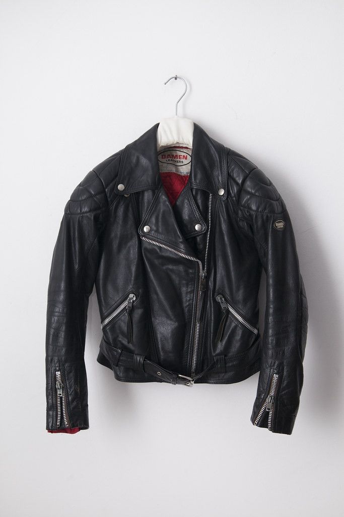 Image of Vintage 1980's Damen Leather Biker Jacket in Black, Women's (Size Small)