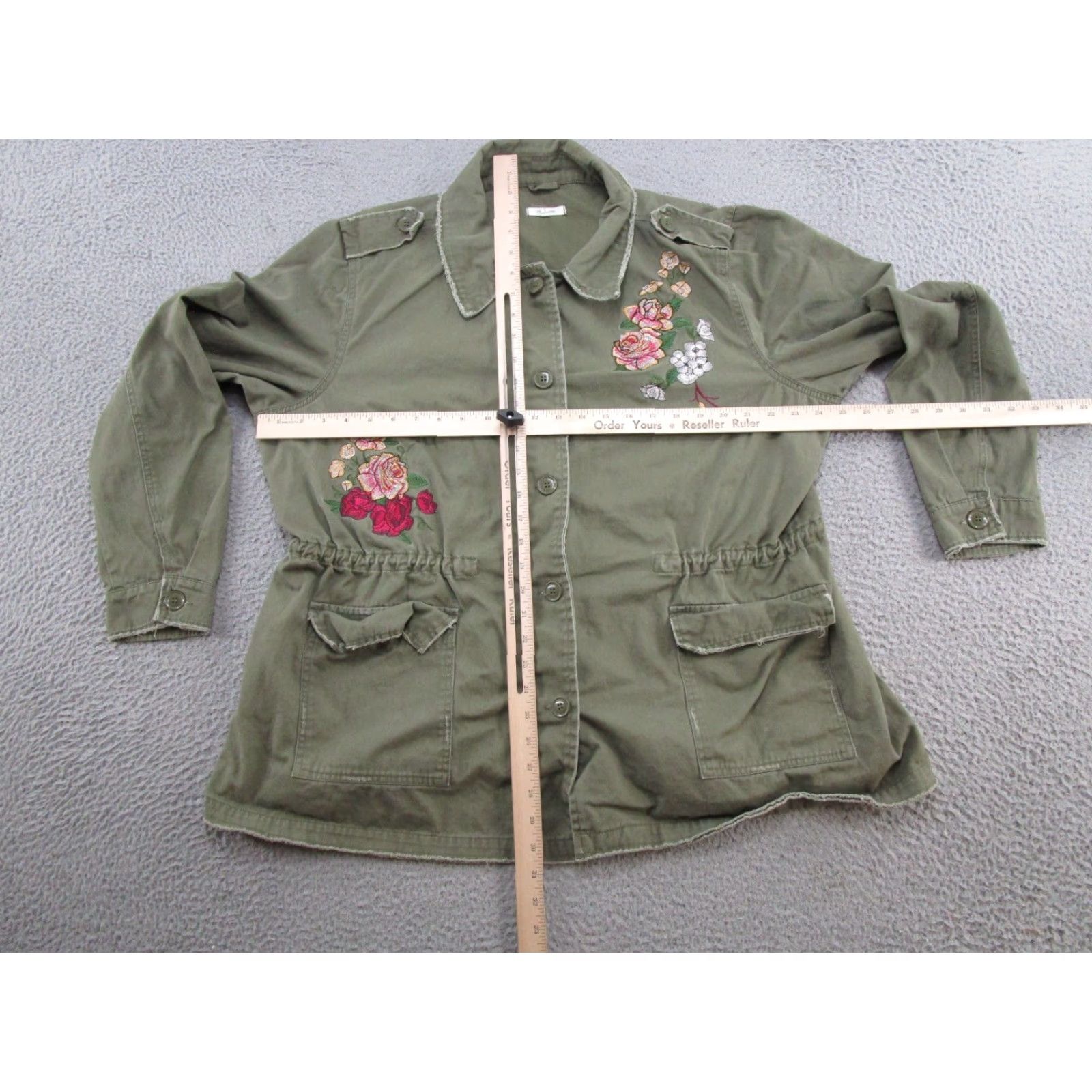 Vintage Maurices Womens Olive Green Cotton Embroidered Floral Button Up Jacket 1X Slim? Size XL / US 12-14 / IT 48-50 - 4 Thumbnail