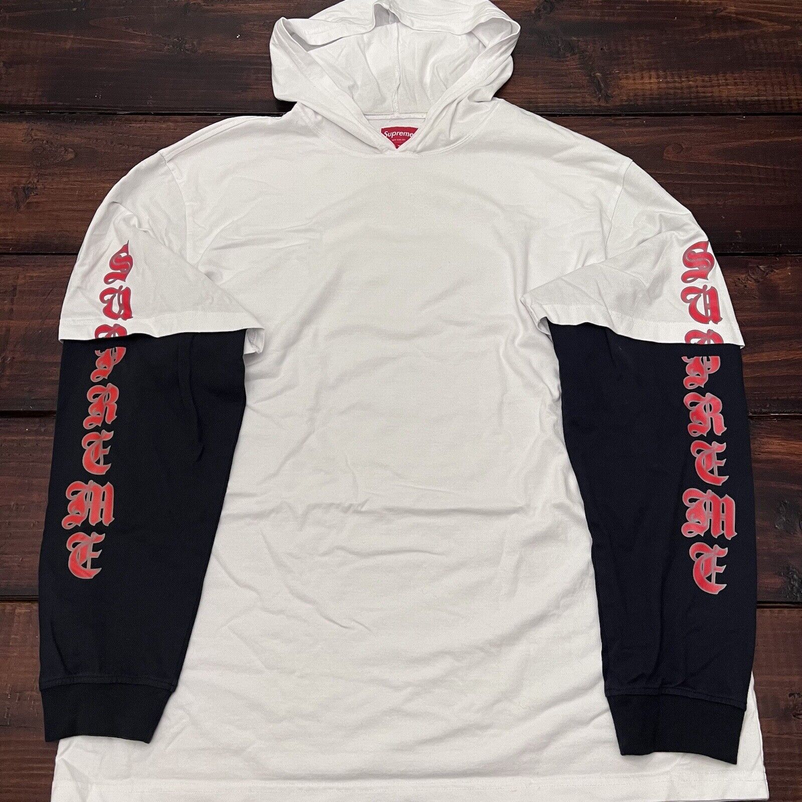 image of Supreme Layered Hooded Long Sleeve T-Shirt in White, Men's (Size XL)