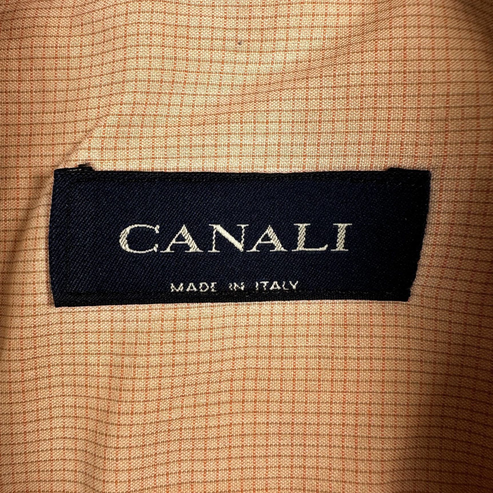 Canali VINTAGE Canali Dress Shirt Mens Large Beige Check Point Collar Cotton Italy Long Sleeve Size 42R - 2 Thumbnail