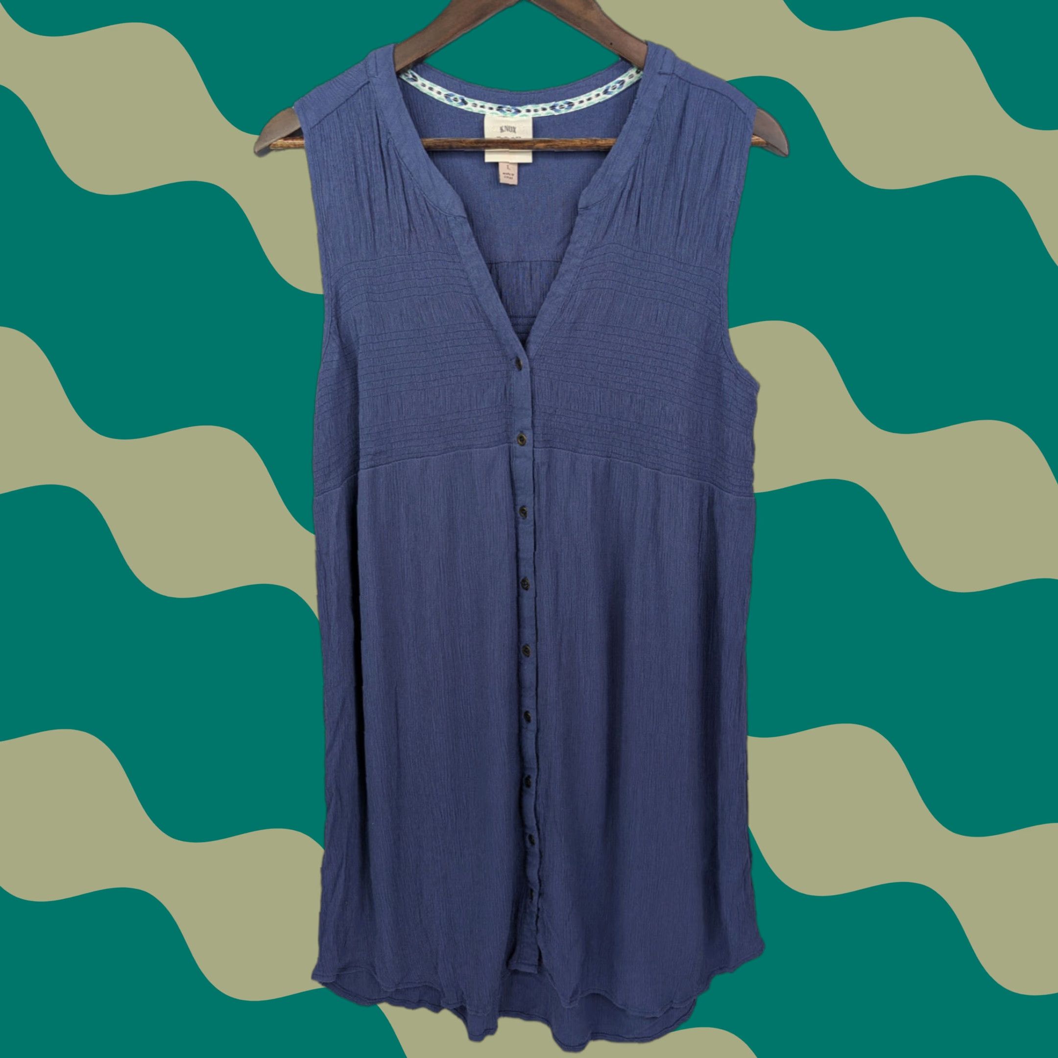 Vintage Knox Rose Sleeveless Midi Button Dress Women’s L Smocked Cottagecore Prairie Blue V-Neck Sundress Women Size L / US 10 / IT 46 - 1 Thumbnail