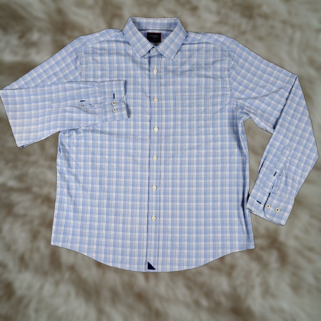 UNTUCKit UNTUCKit Shirt Mens L Blue Plaid Nylon Stretch Button Up Long Sleeve Size US L / EU 52-54 / 3 - 1 Thumbnail