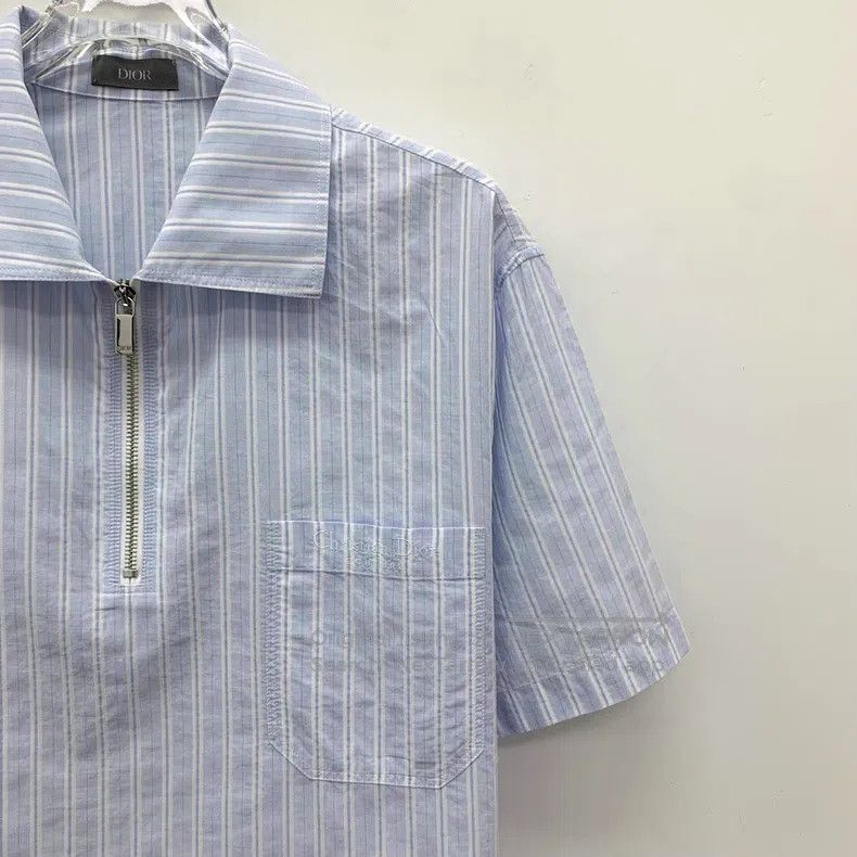 Dior Dior Light blue striped cotton lapel half-zipper short-sle Size US S / EU 44-46 / 1 - 3 Thumbnail