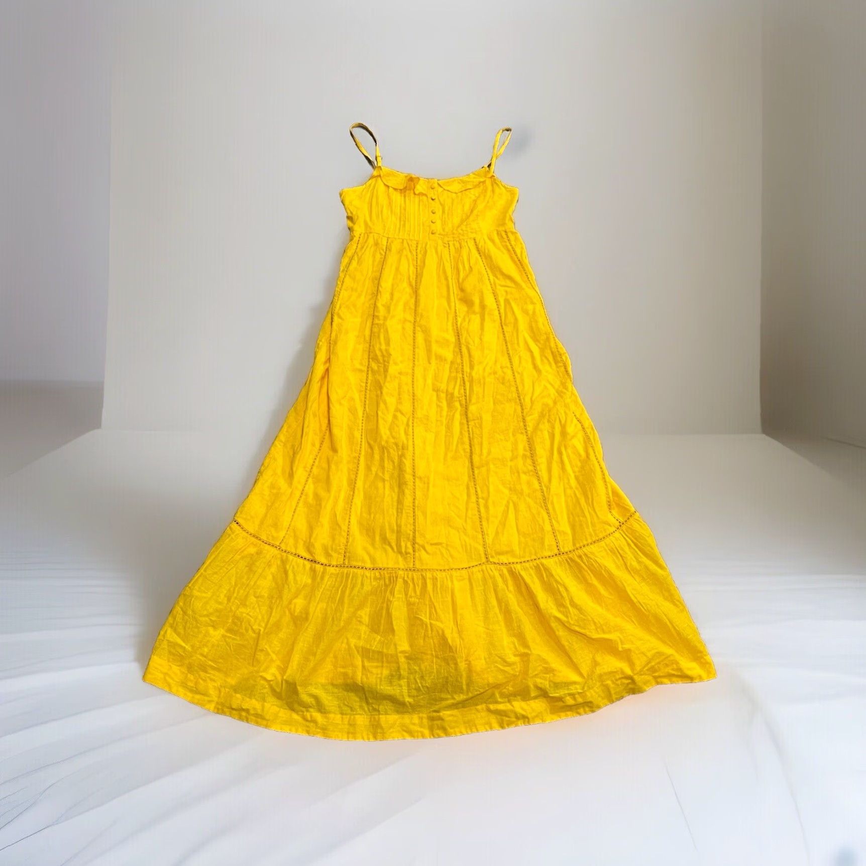 Anthropologie VINTAGE Anthropologie Maeve Arcadia Yellow Maxi Dress Ruffle Eyelet Sundress Sz 2 Size XS / US 0-2 / IT 36-38 - 4 Thumbnail