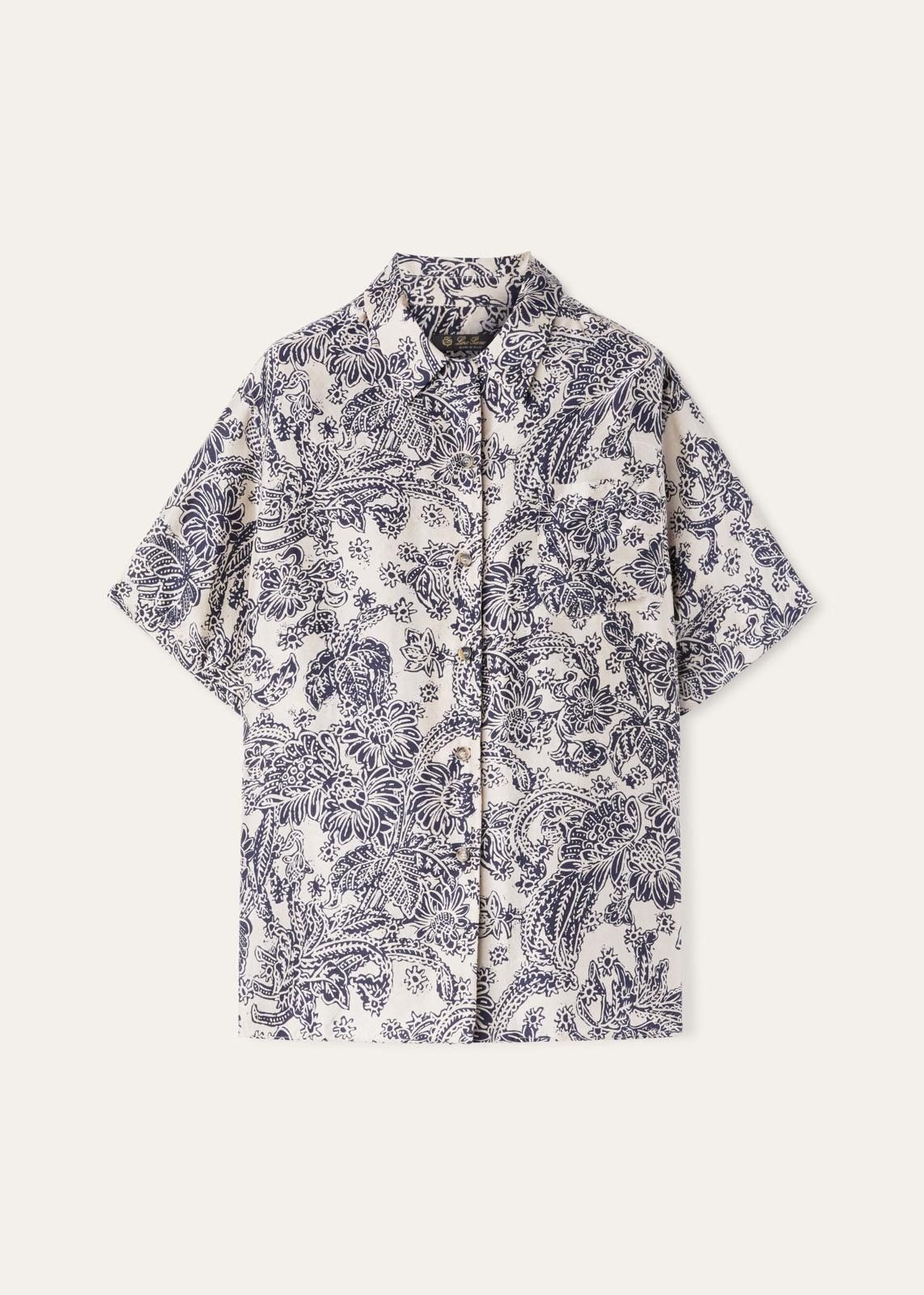 o1srvl11e0725 FAO0508 Silk Isoble Shirt in White/Blue
