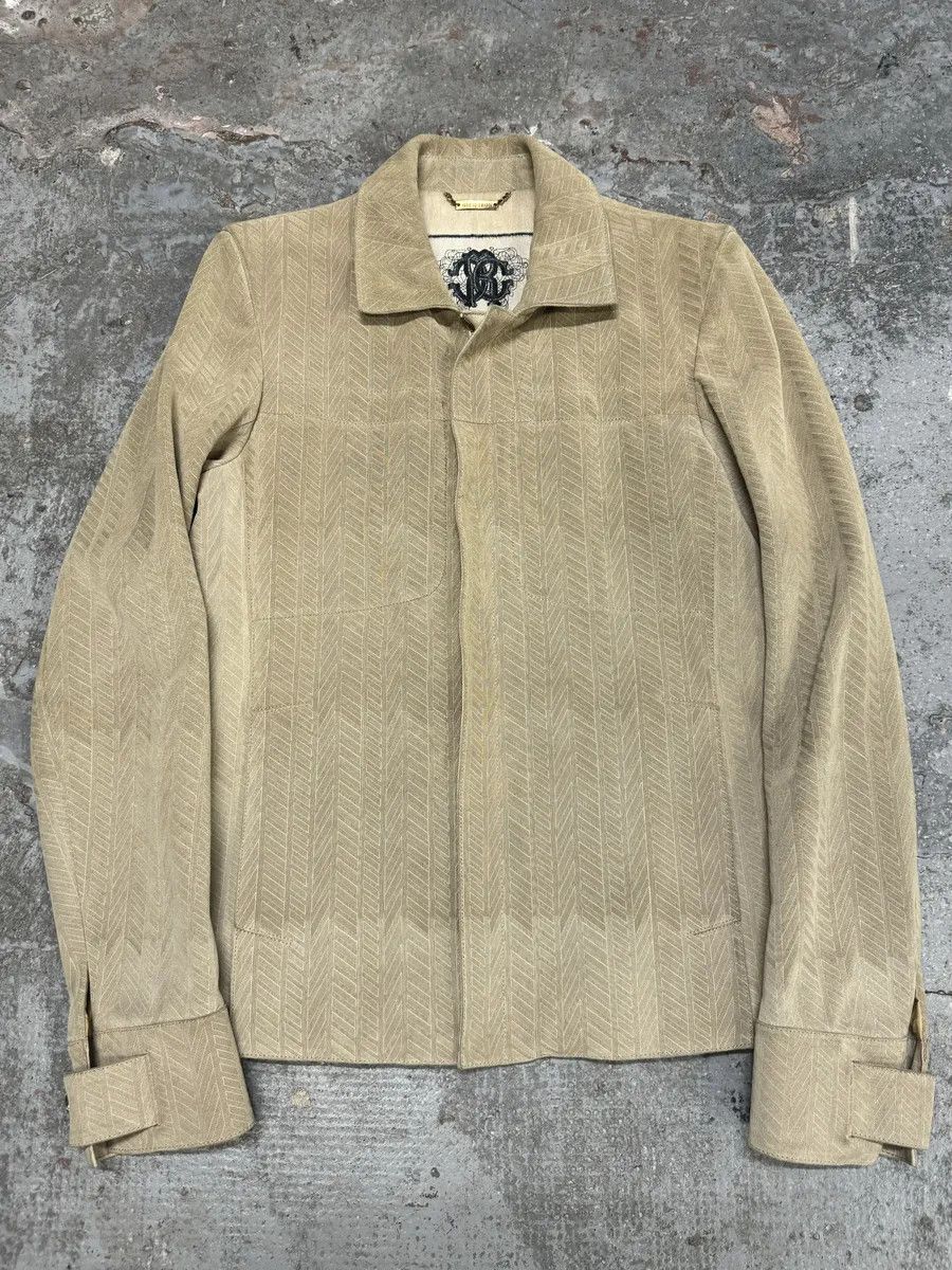 Roberto Cavalli Roberto Cavalli Beige Lines Suede Leather Jacket Size US M / EU 48-50 / 2 - 1 Thumbnail