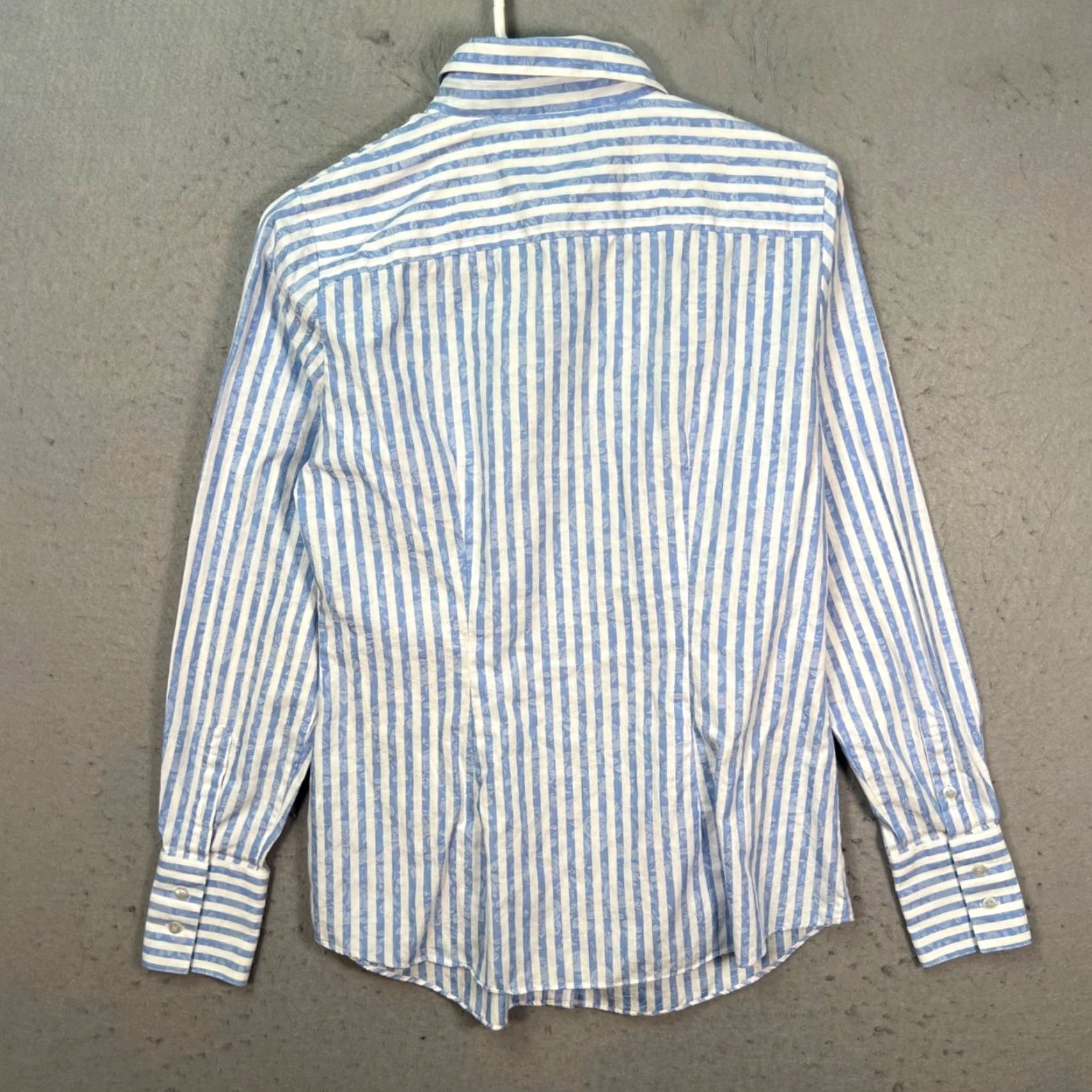 Vintage Hawes & Curtis Womens Size 10 UK Blue & White Striped Fitted Button-Down Shirt Ladies Casual Shirt Size L / US 10 / IT 46 - 2 Thumbnail