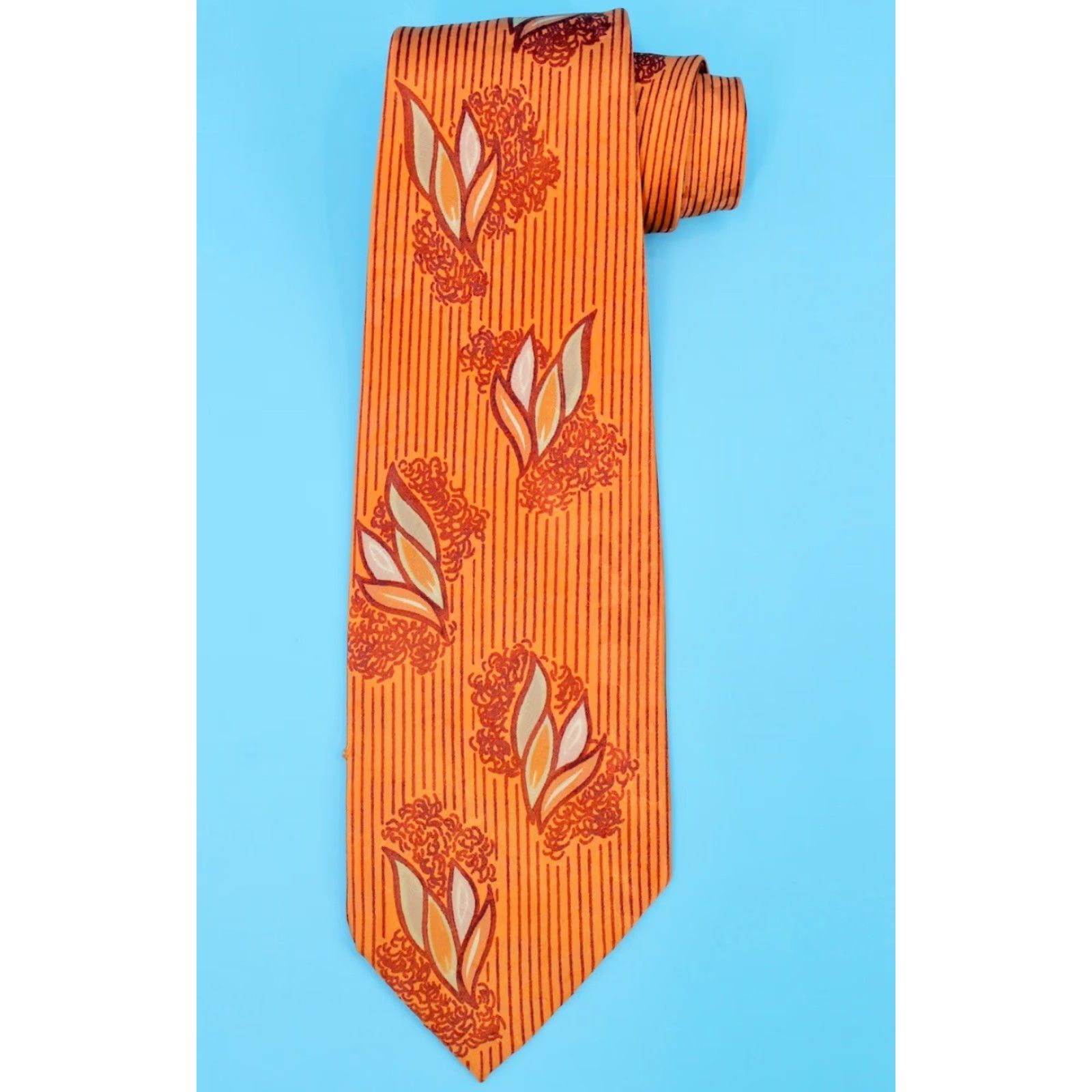 Vintage VTG 1940s Orange Striped Abstract Necktie Tie Men’s Size ONE SIZE - 2 Thumbnail