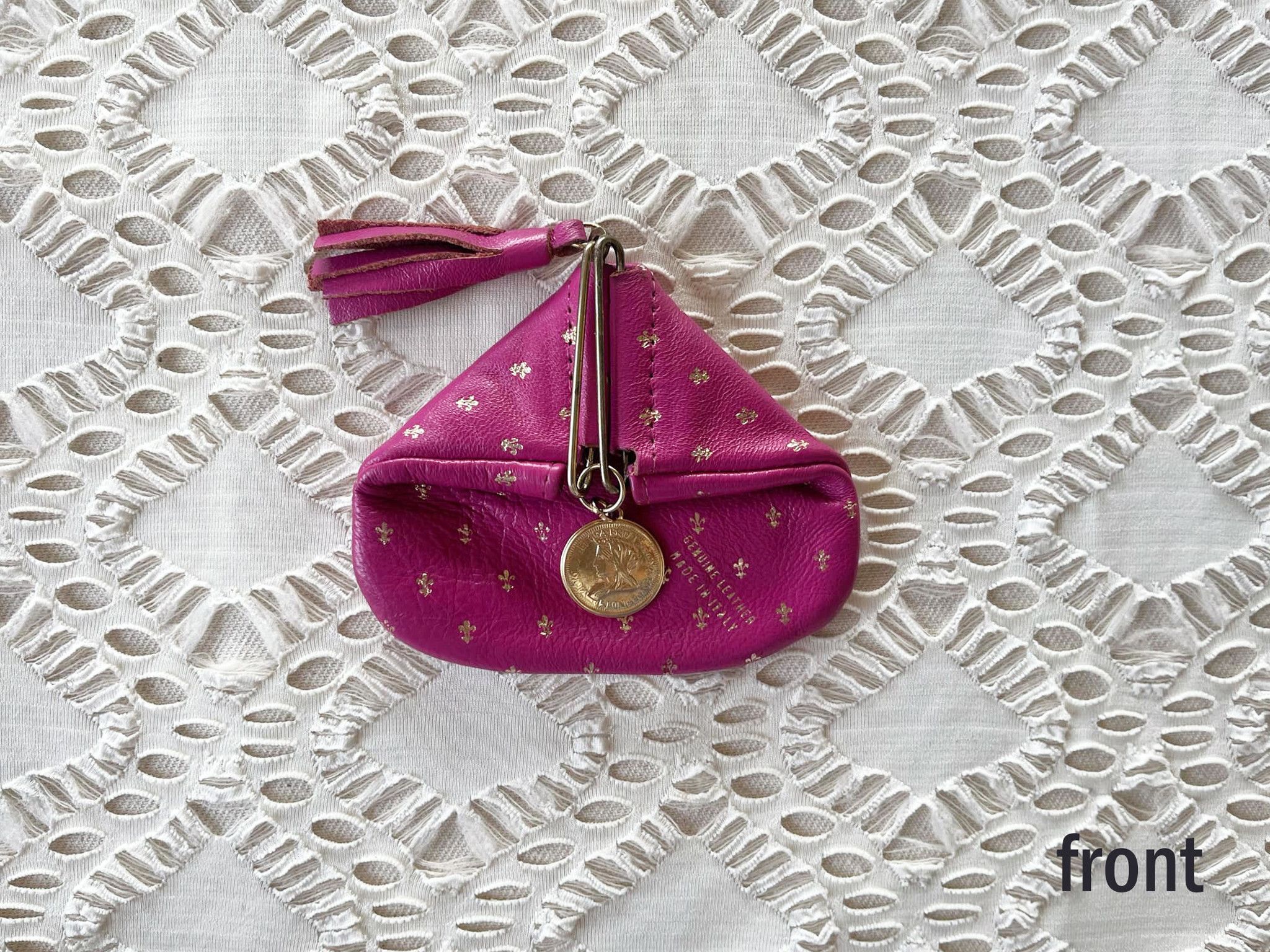 Vintage Slide Snap leather embossed gold fleur de lis coin purse Size ONE SIZE - 3 Thumbnail