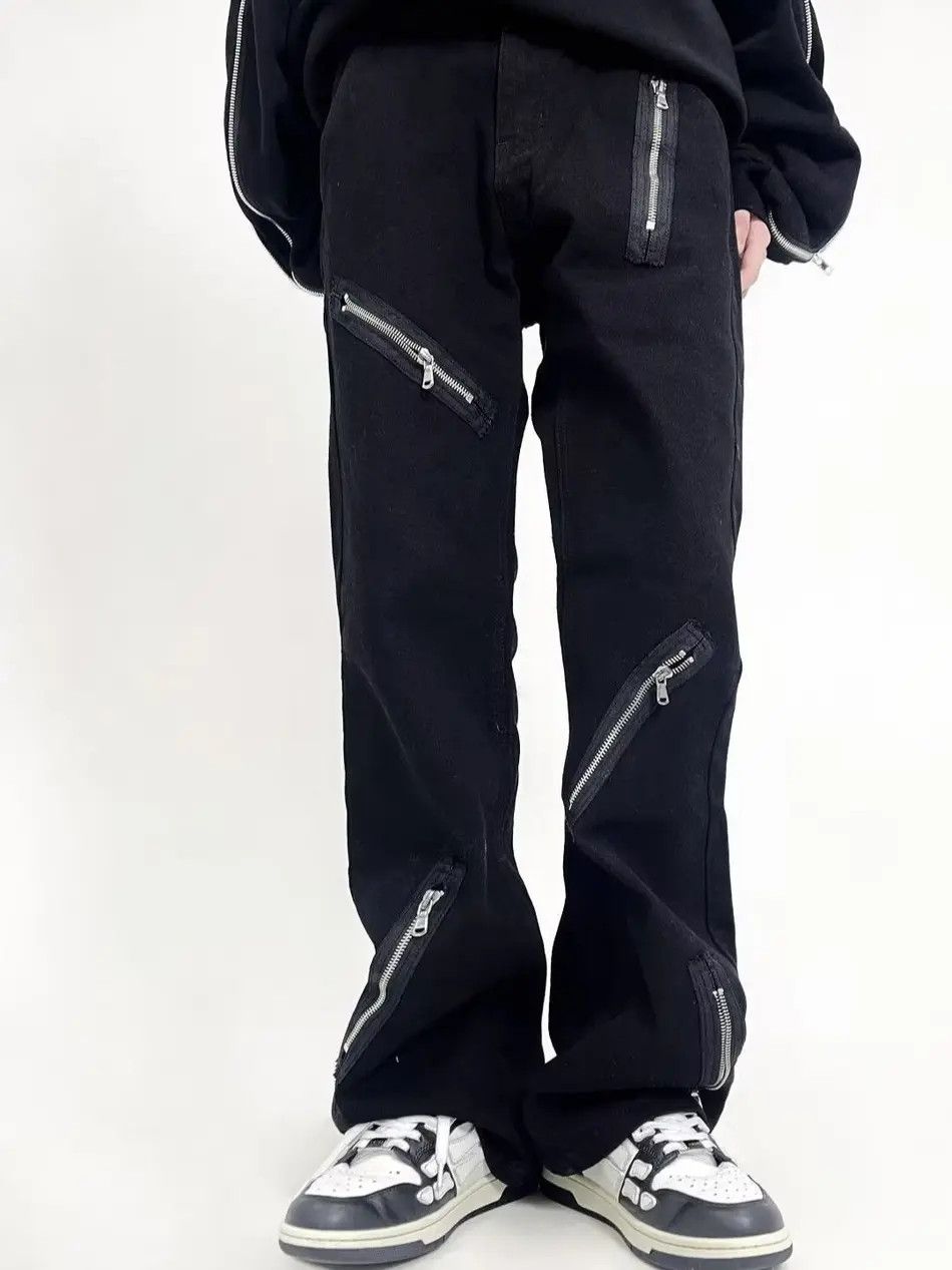 Japanese Brand Loose flared black zipper jeans Size US 32 / EU 48 - 3 Thumbnail